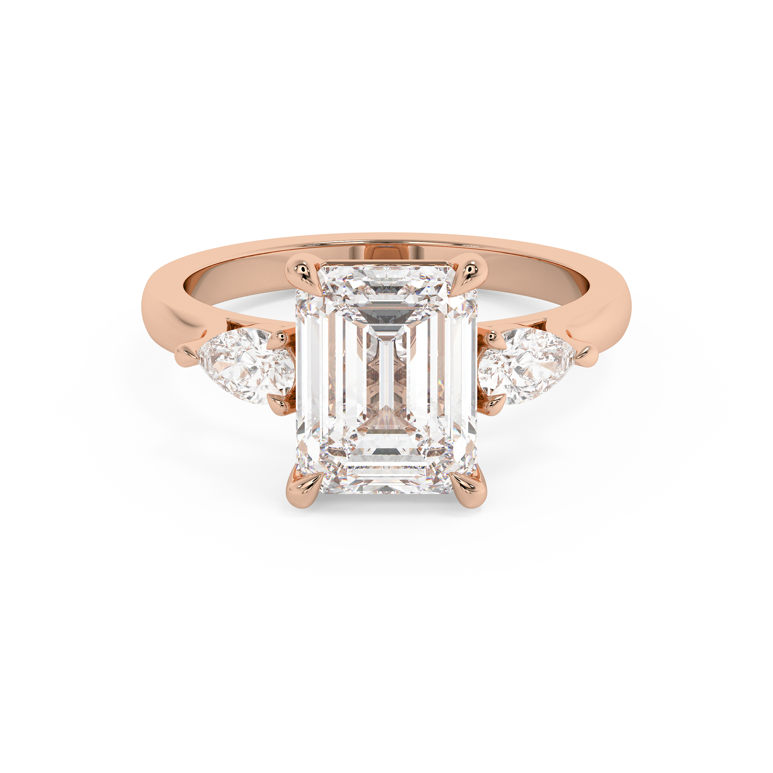 Emerald Three Stone Lab Grown Diamond Engagement Ring