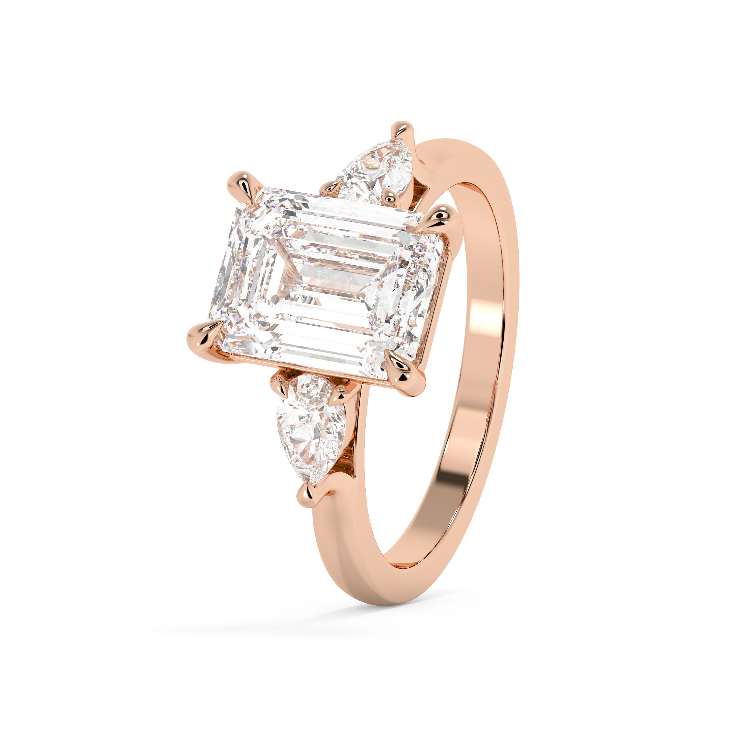 Emerald Three Stone Lab Grown Diamond Engagement Ring