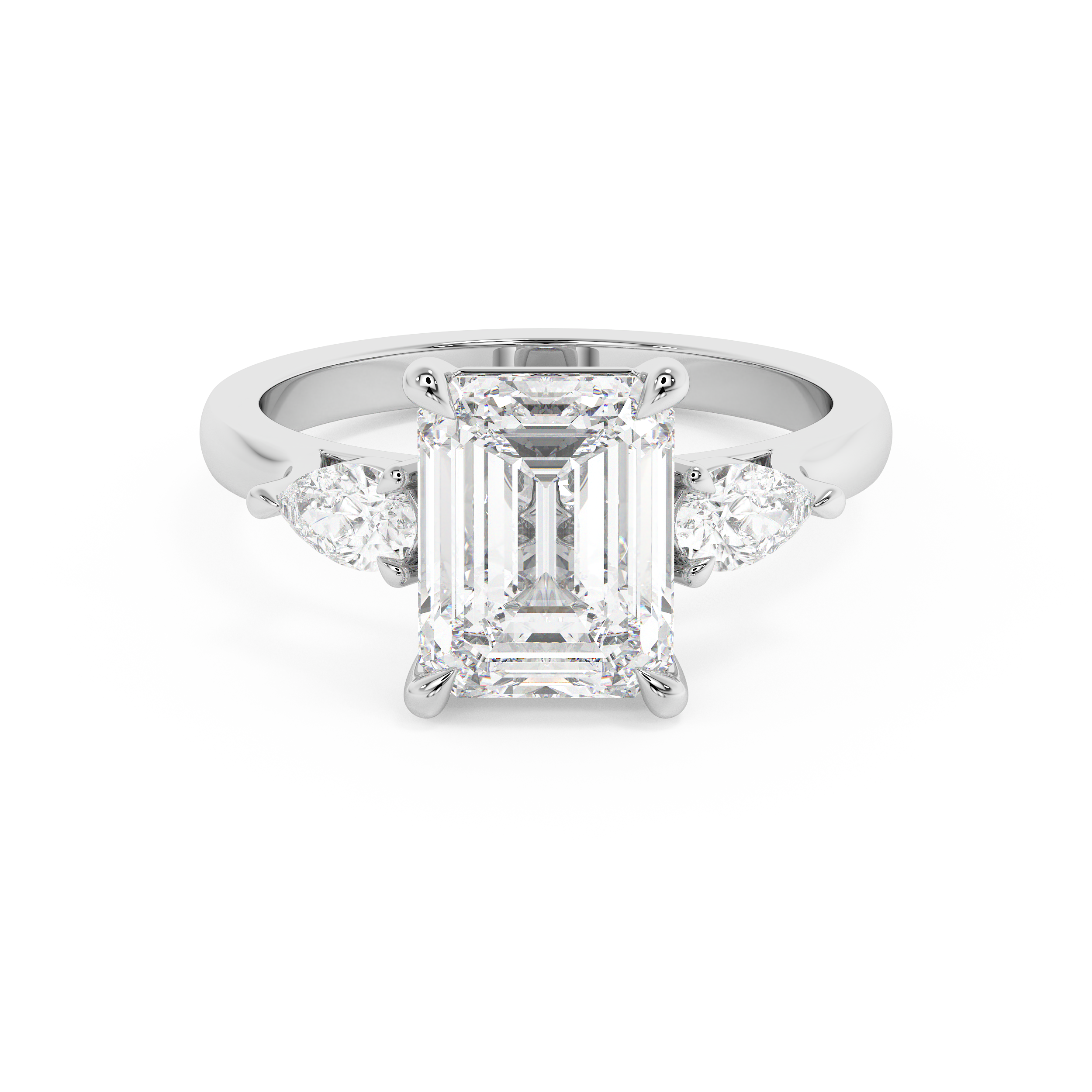 Emerald Three Stone Lab Grown Diamond Engagement Ring