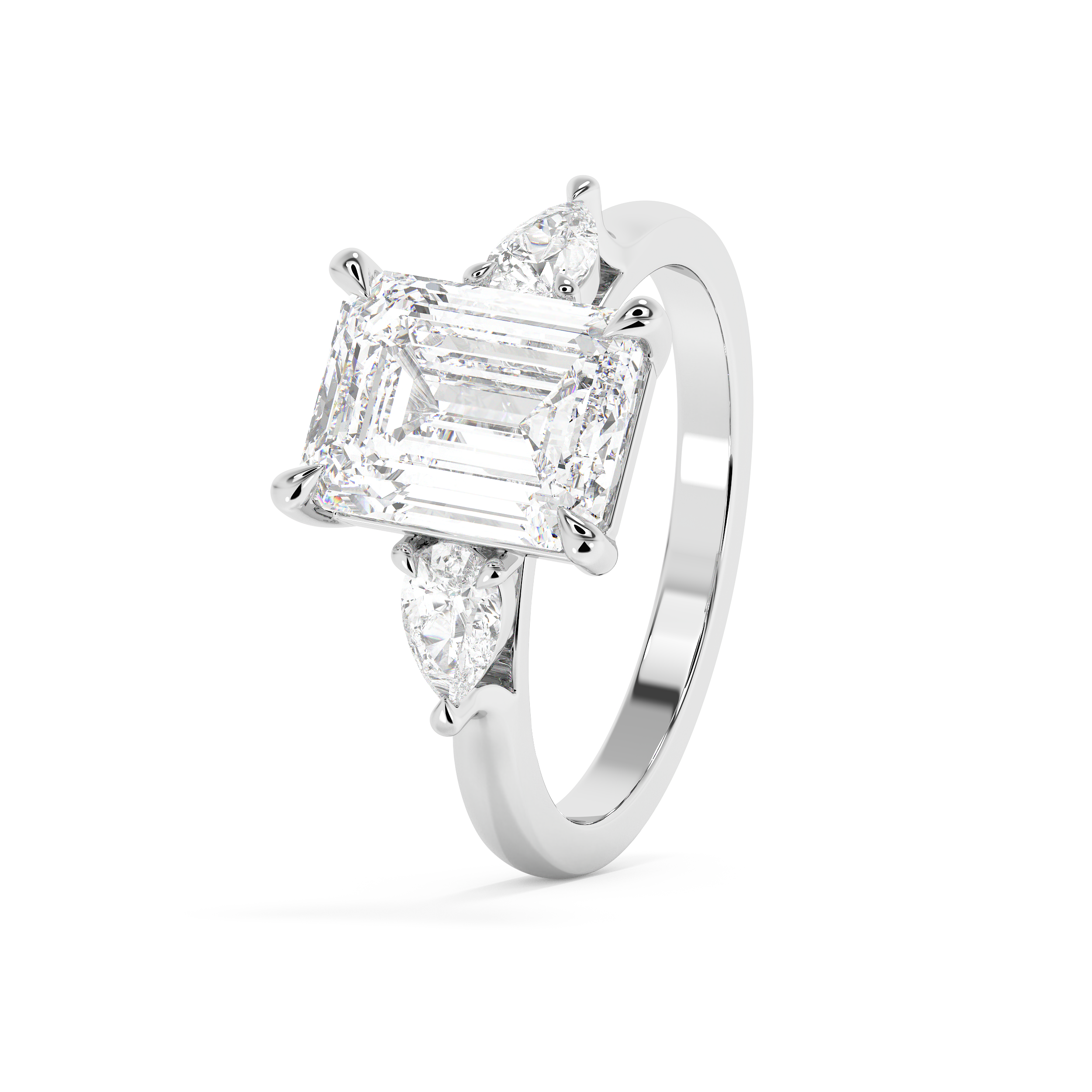 Emerald Three Stone Lab Grown Diamond Engagement Ring