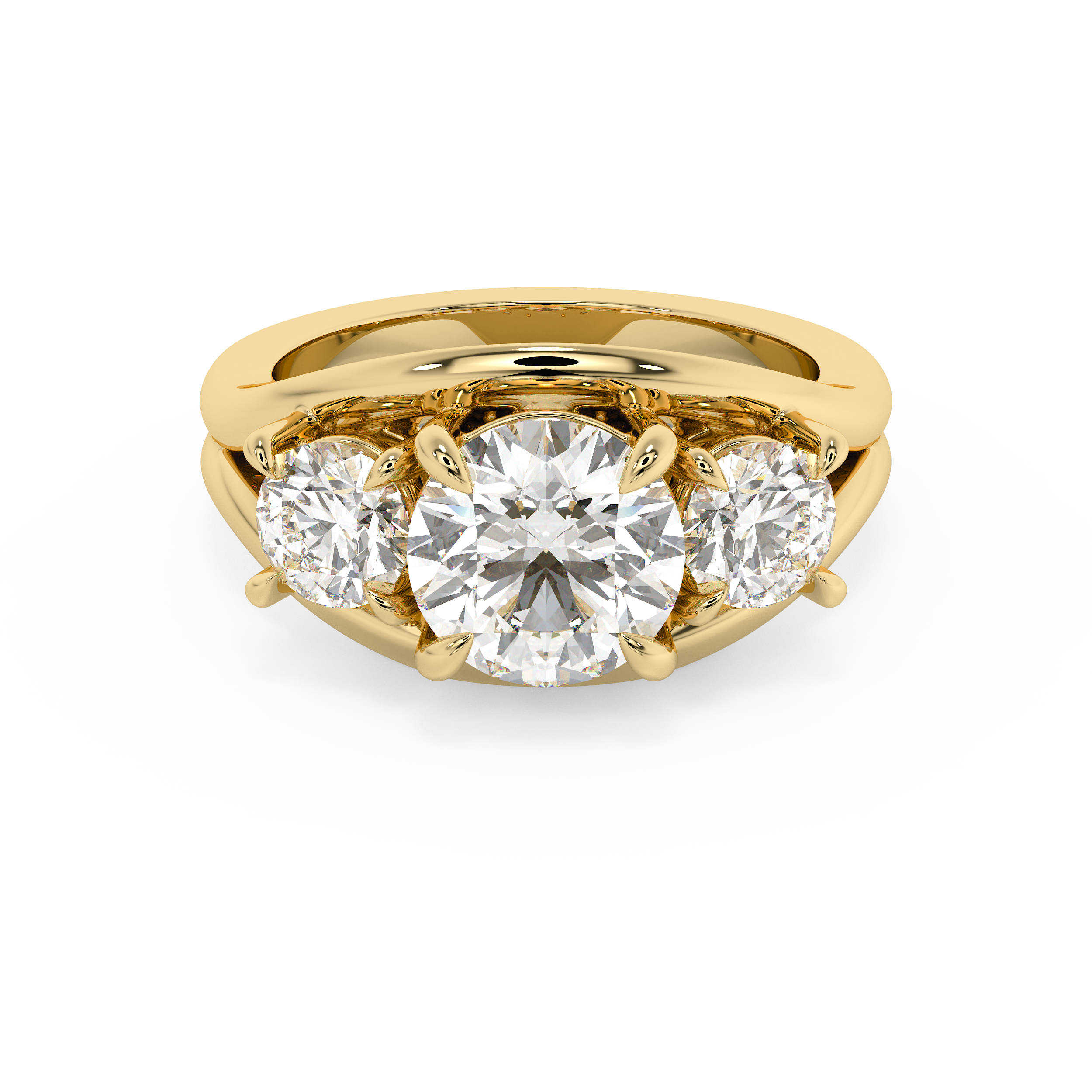 Round Three Stone Split Shank Lab Grown Diamond Engagement Ring