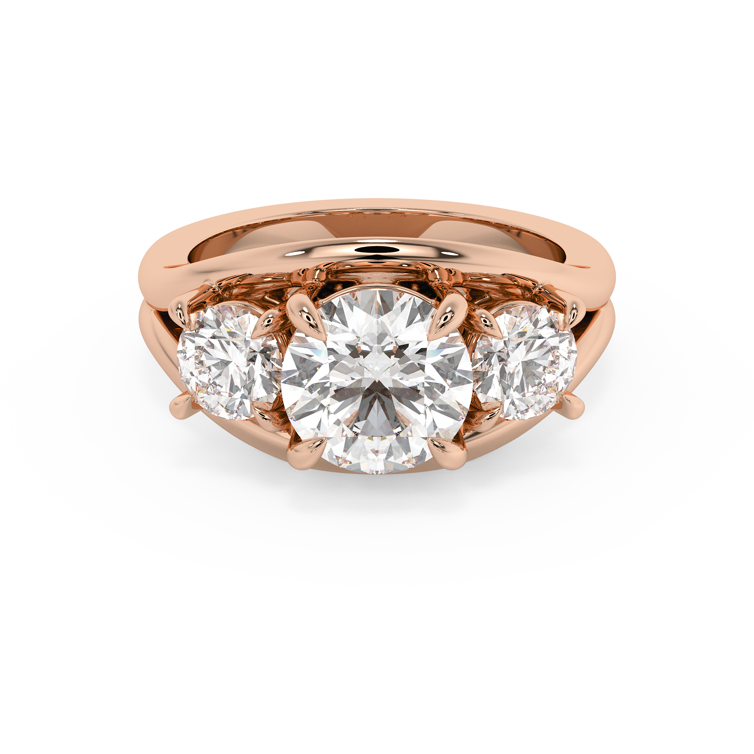 Round Three Stone Split Shank Lab Grown Diamond Engagement Ring