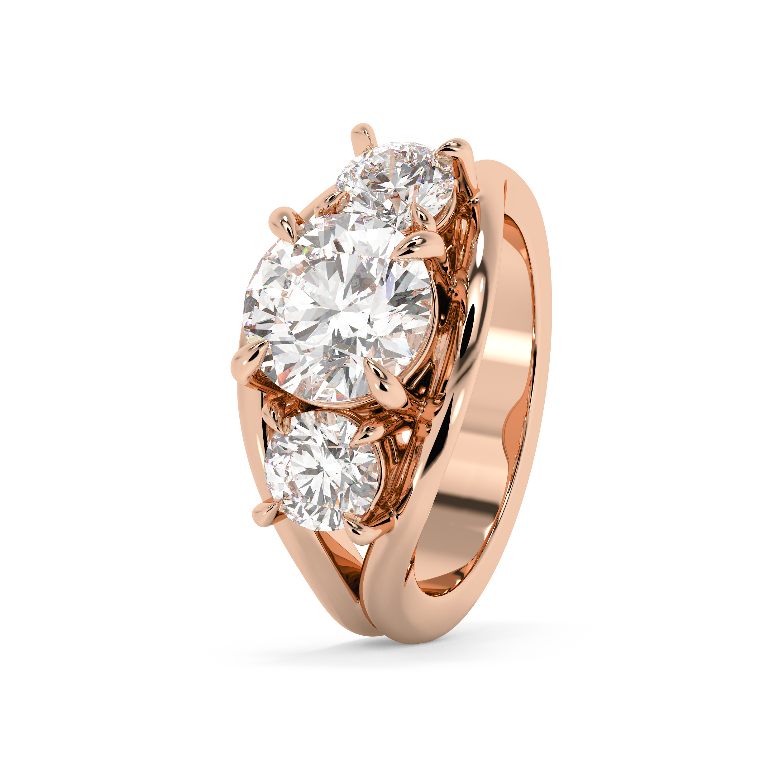 Round Three Stone Split Shank Lab Grown Diamond Engagement Ring