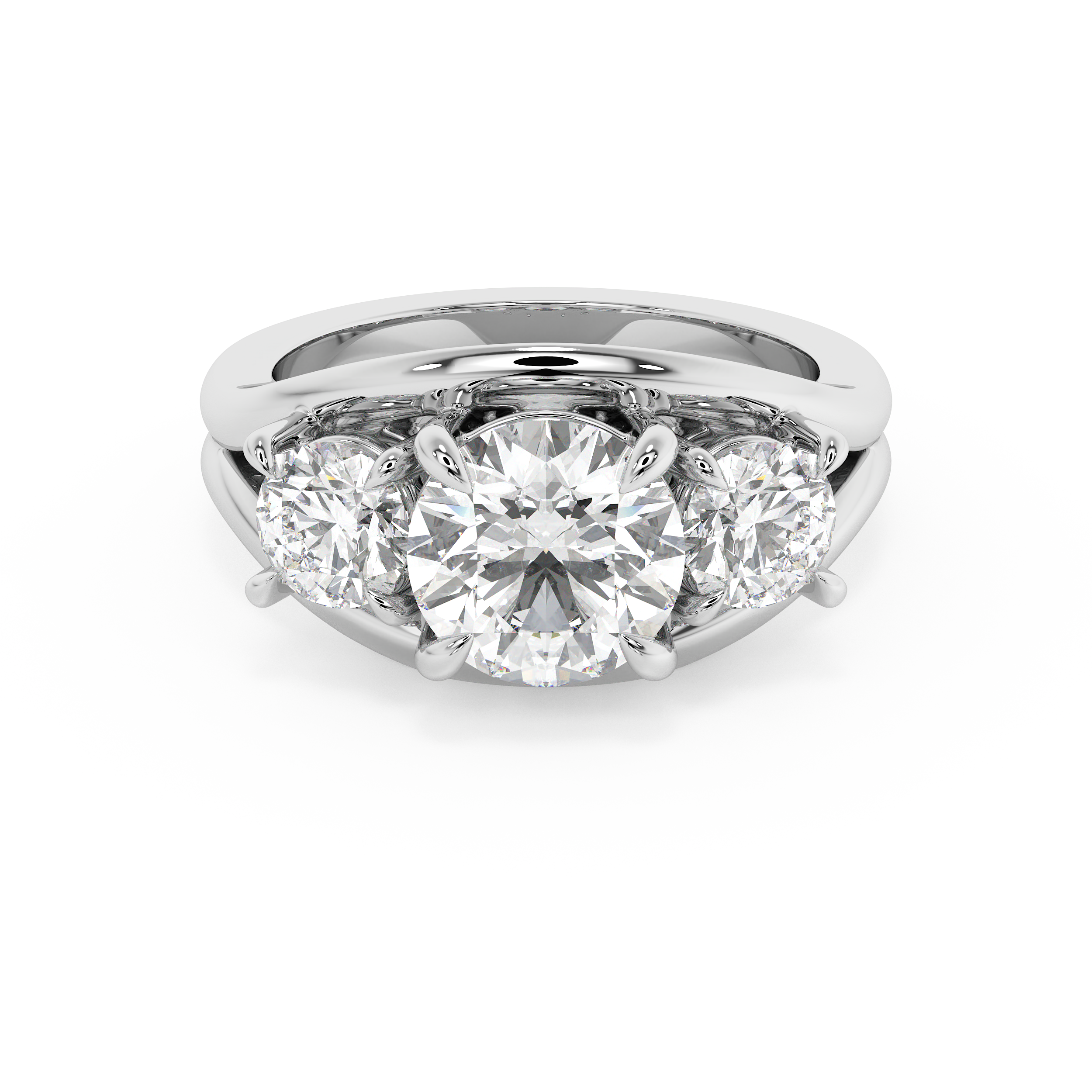 Round Three Stone Split Shank Lab Grown Diamond Engagement Ring