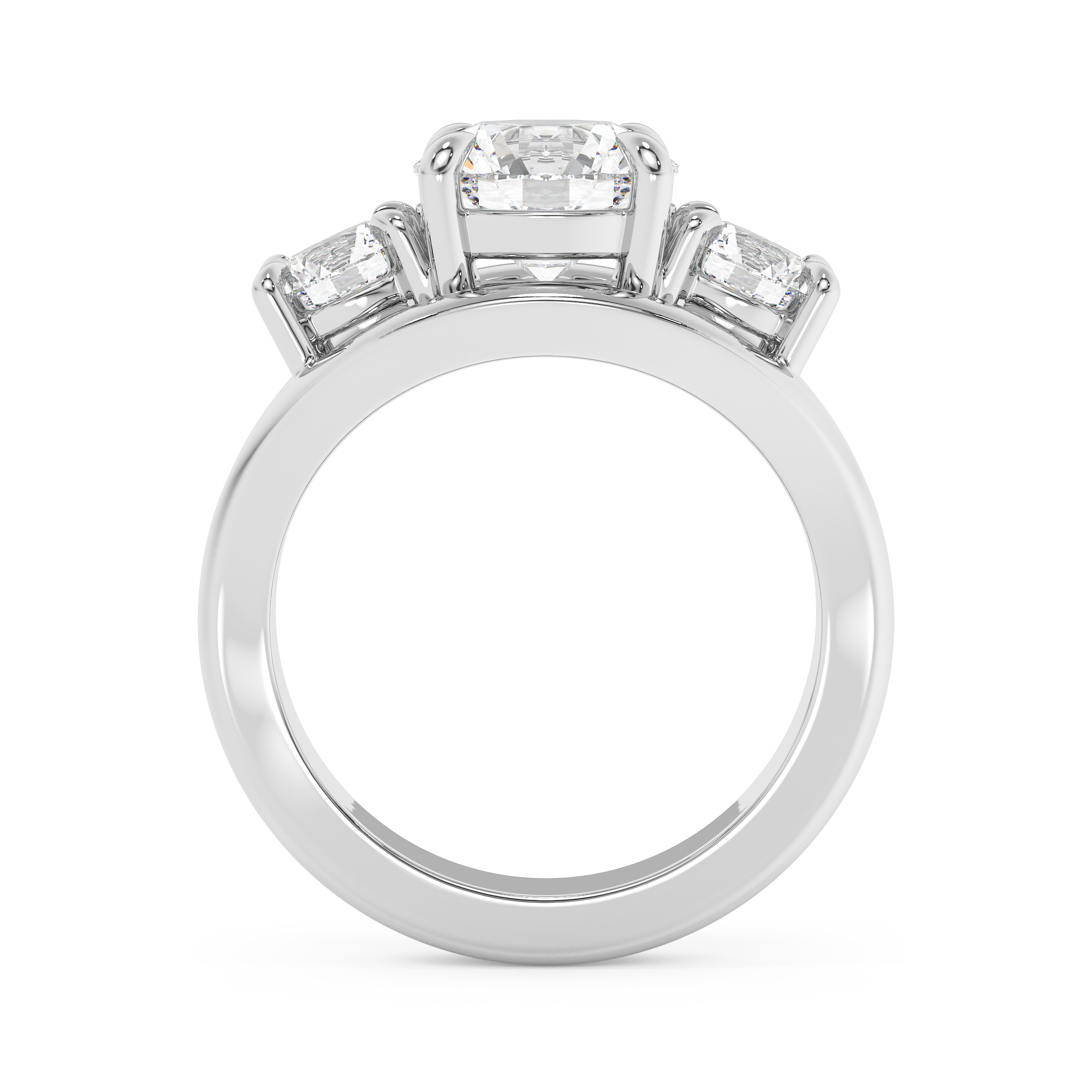 Round Three Stone Split Shank Lab Grown Diamond Engagement Ring