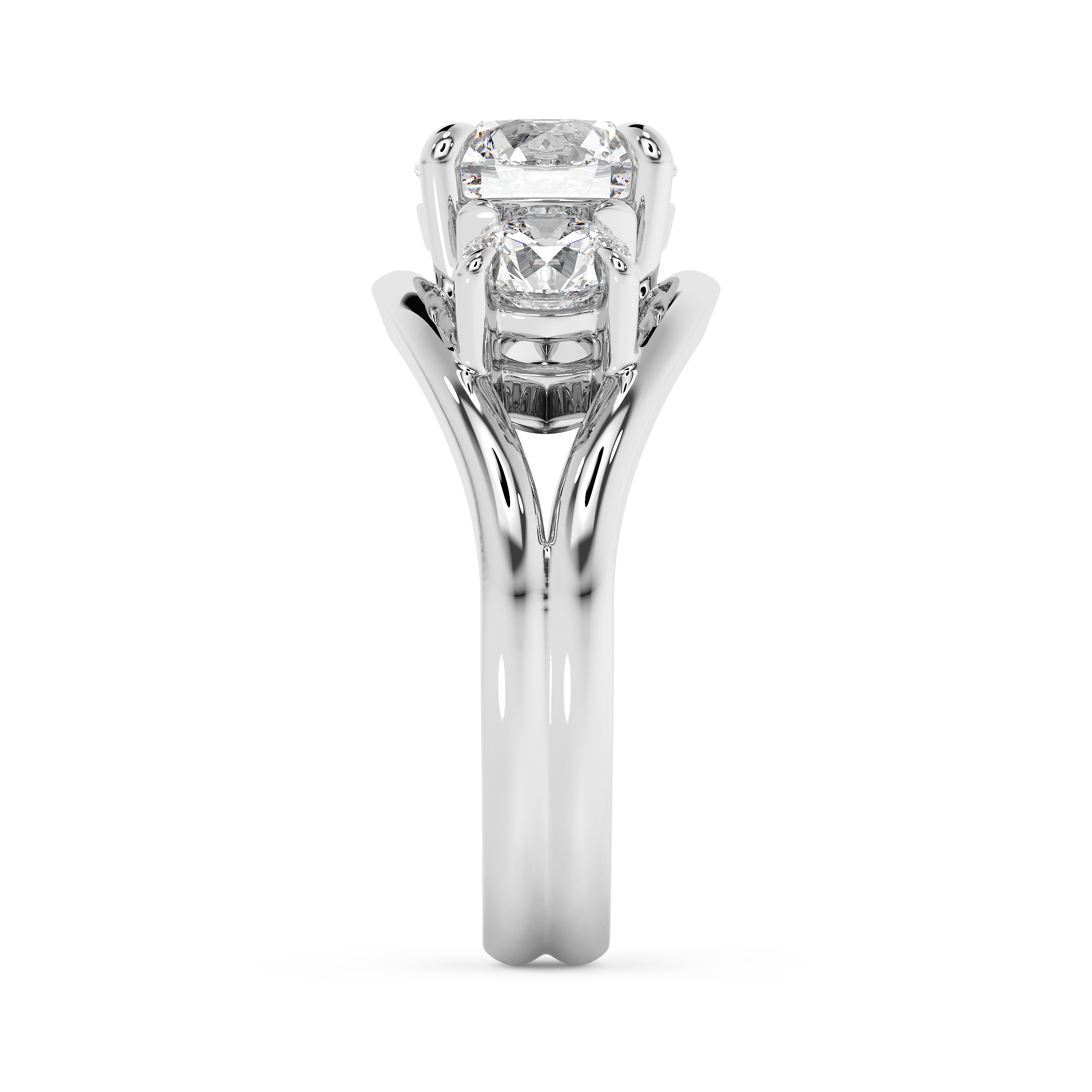 Round Three Stone Split Shank Lab Grown Diamond Engagement Ring