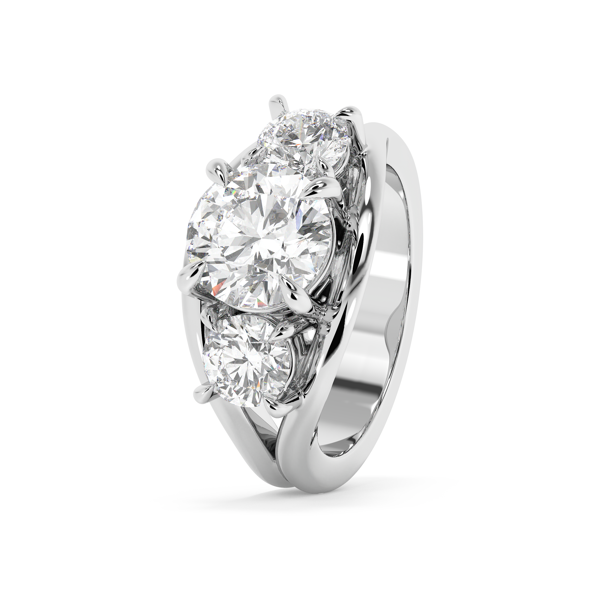 Round Three Stone Split Shank Lab Grown Diamond Engagement Ring