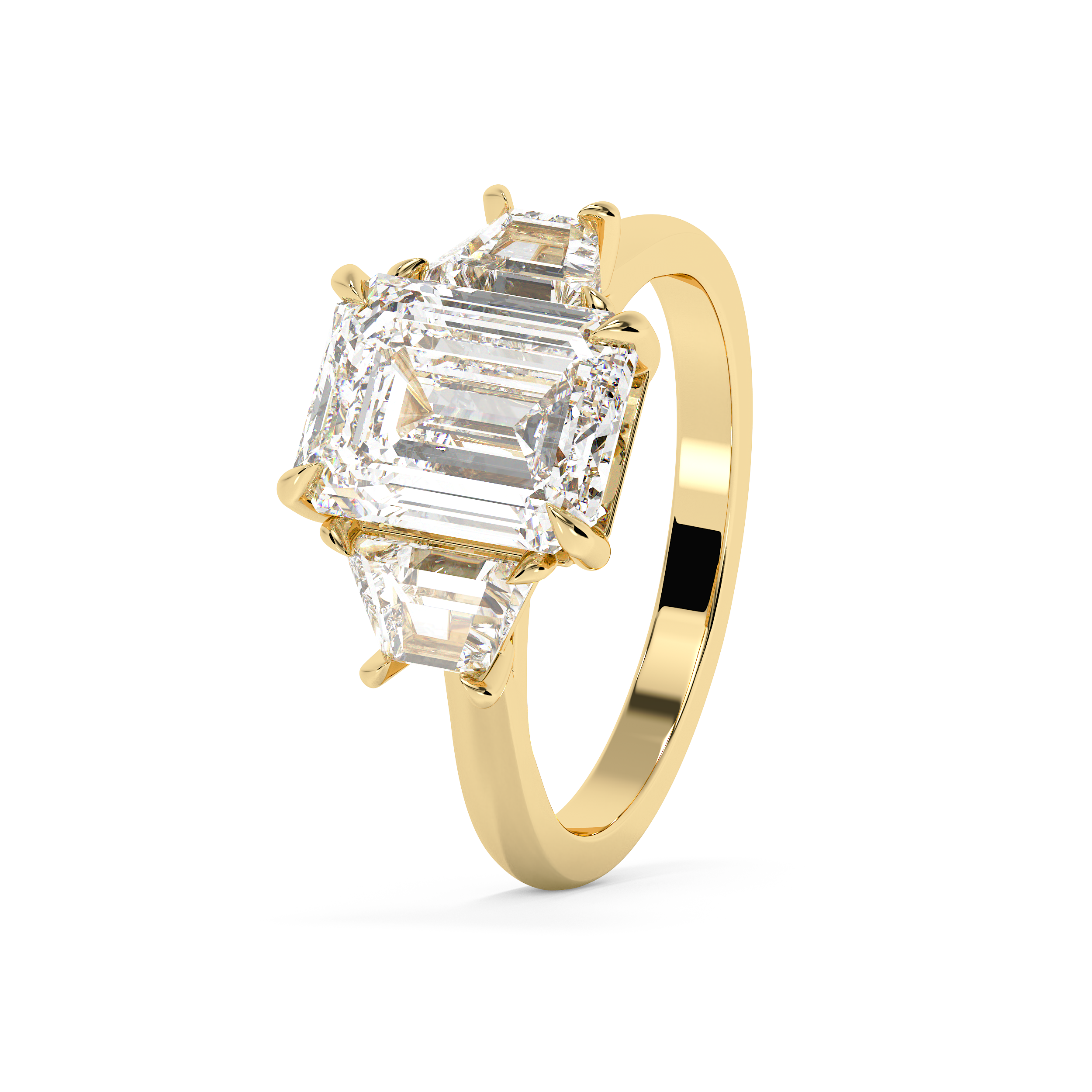 Emerald Three Stone Lab Grown Diamond Engagement Ring