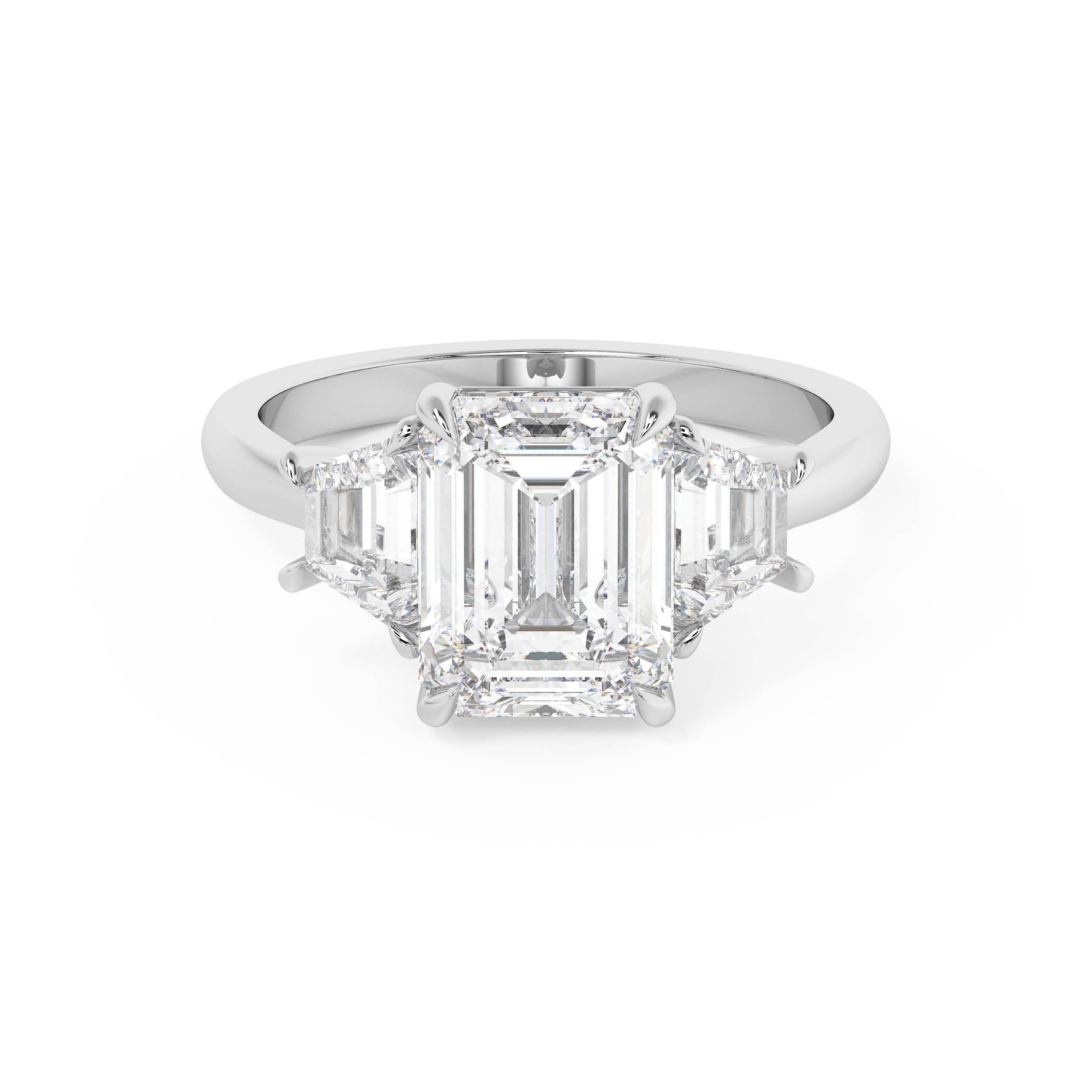 Emerald Three Stone Lab Grown Diamond Engagement Ring