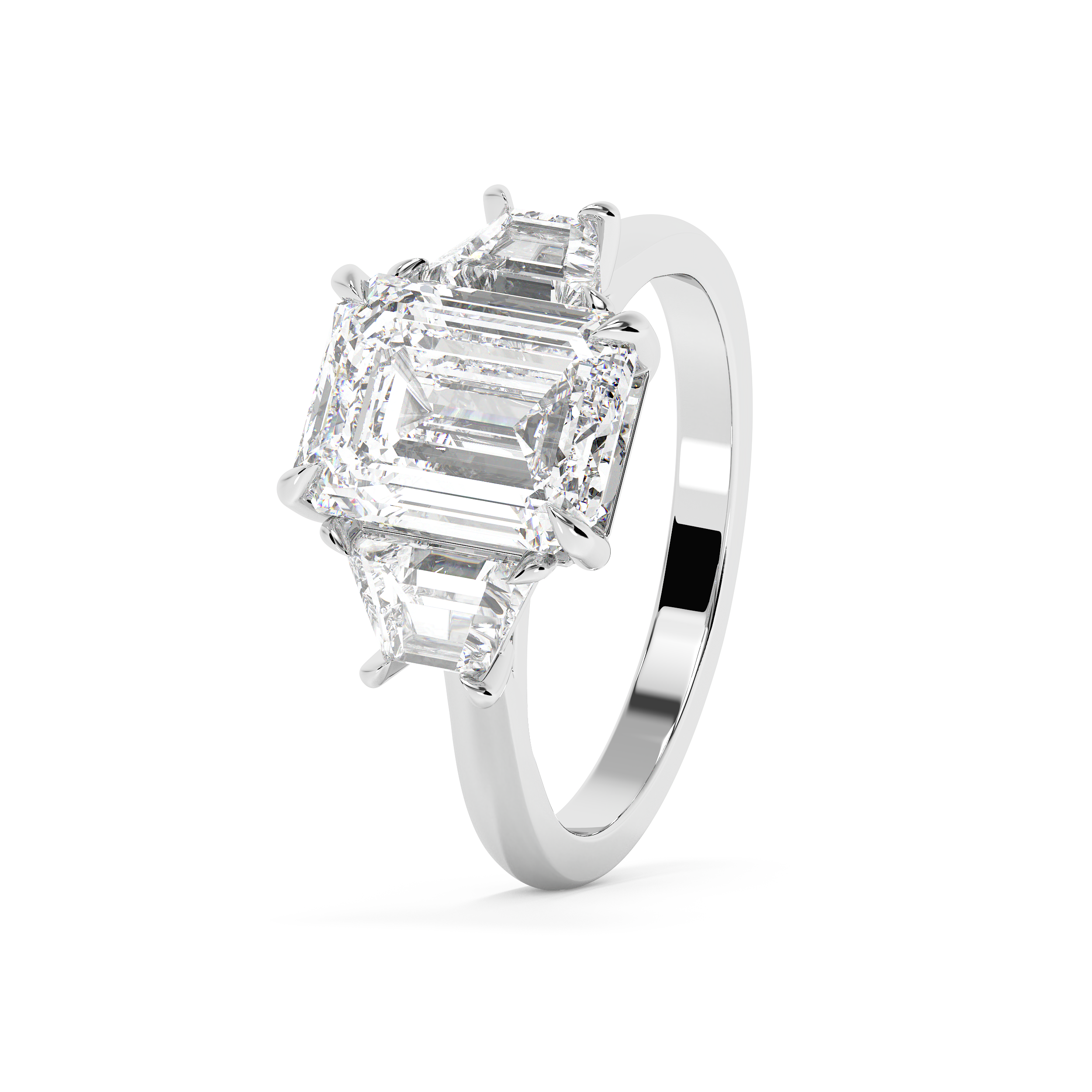 Emerald Three Stone Lab Grown Diamond Engagement Ring