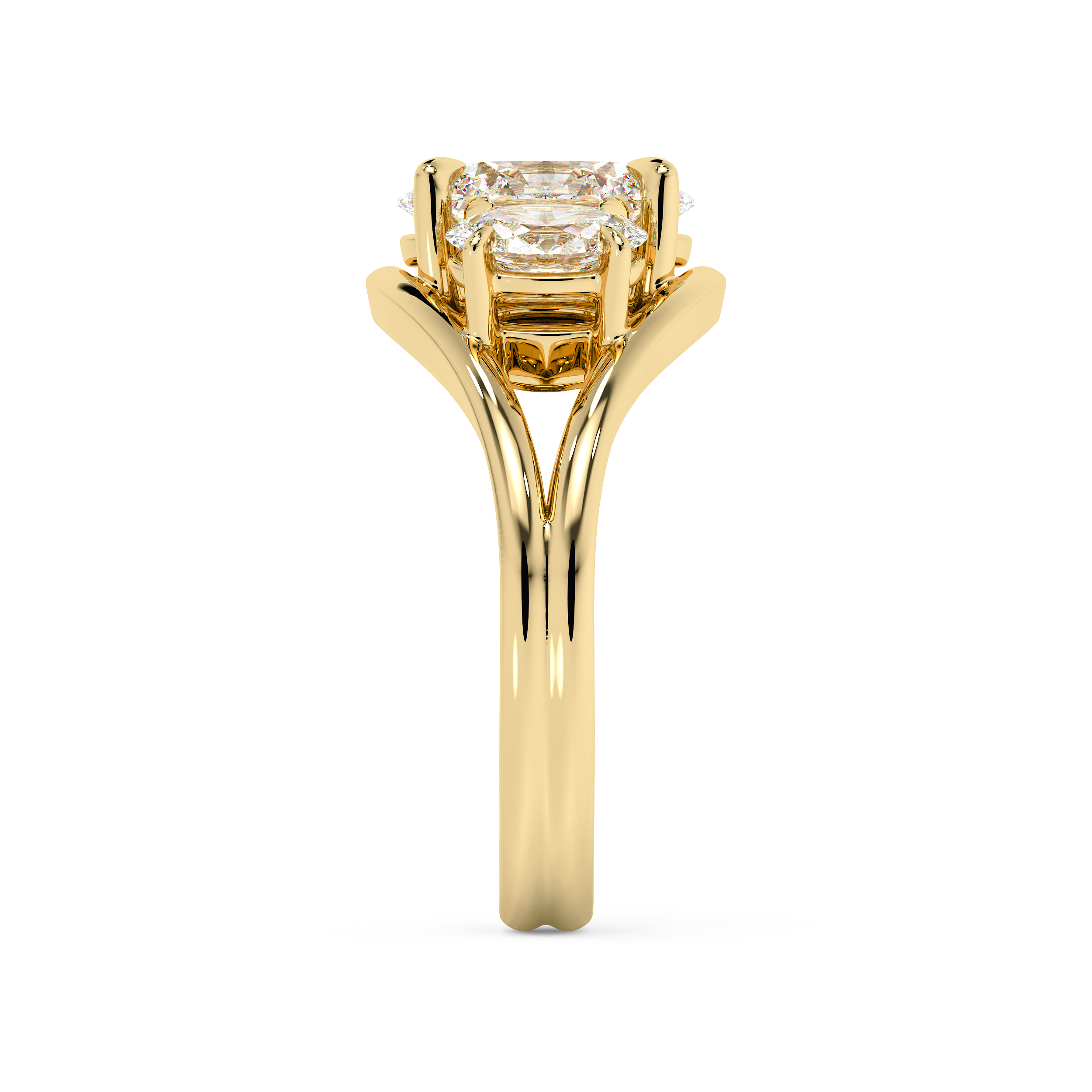 Oval Three Stone Split Shank Lab Grown Diamond Engagement Ring