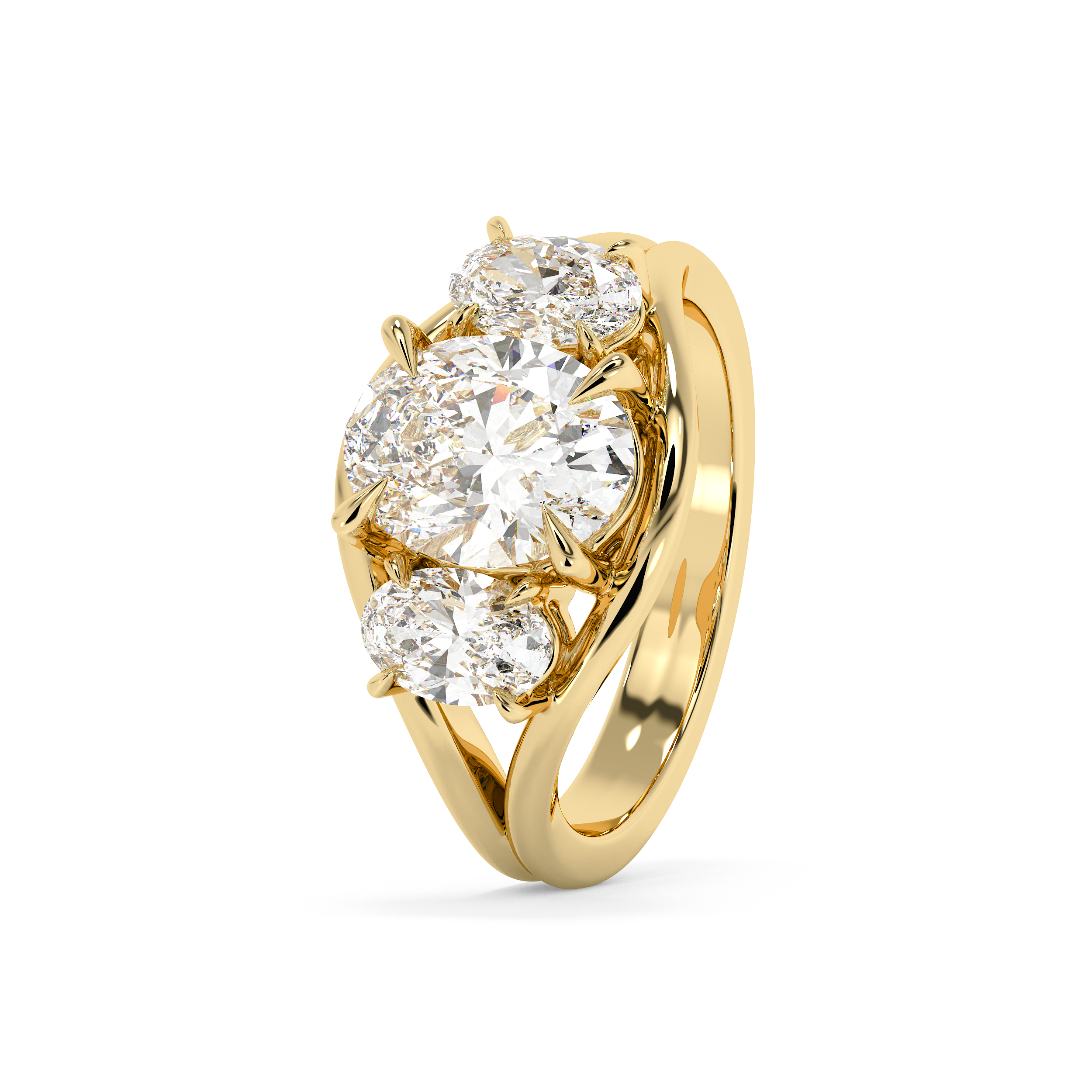 Oval Three Stone Split Shank Lab Grown Diamond Engagement Ring