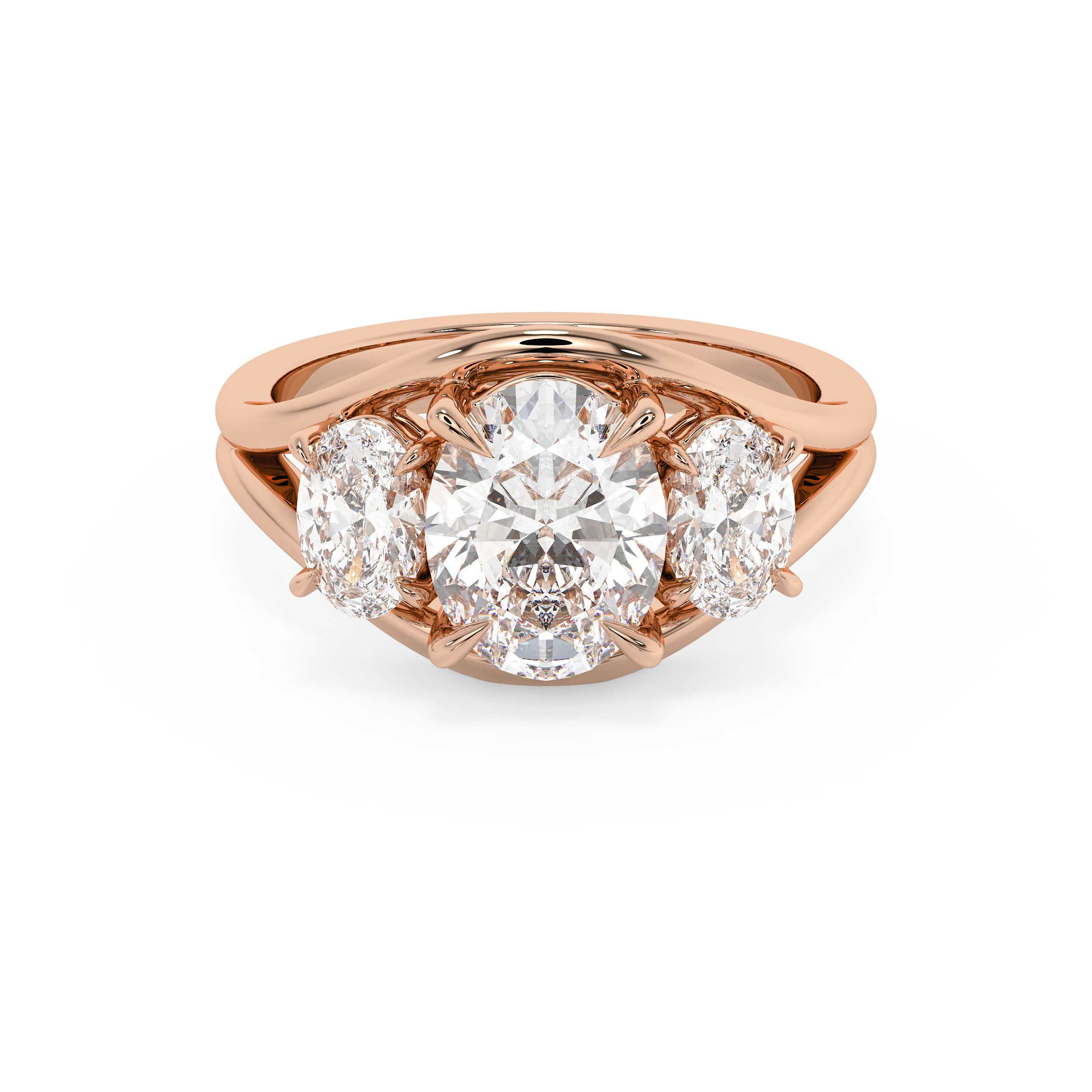Oval Three Stone Split Shank Lab Grown Diamond Engagement Ring