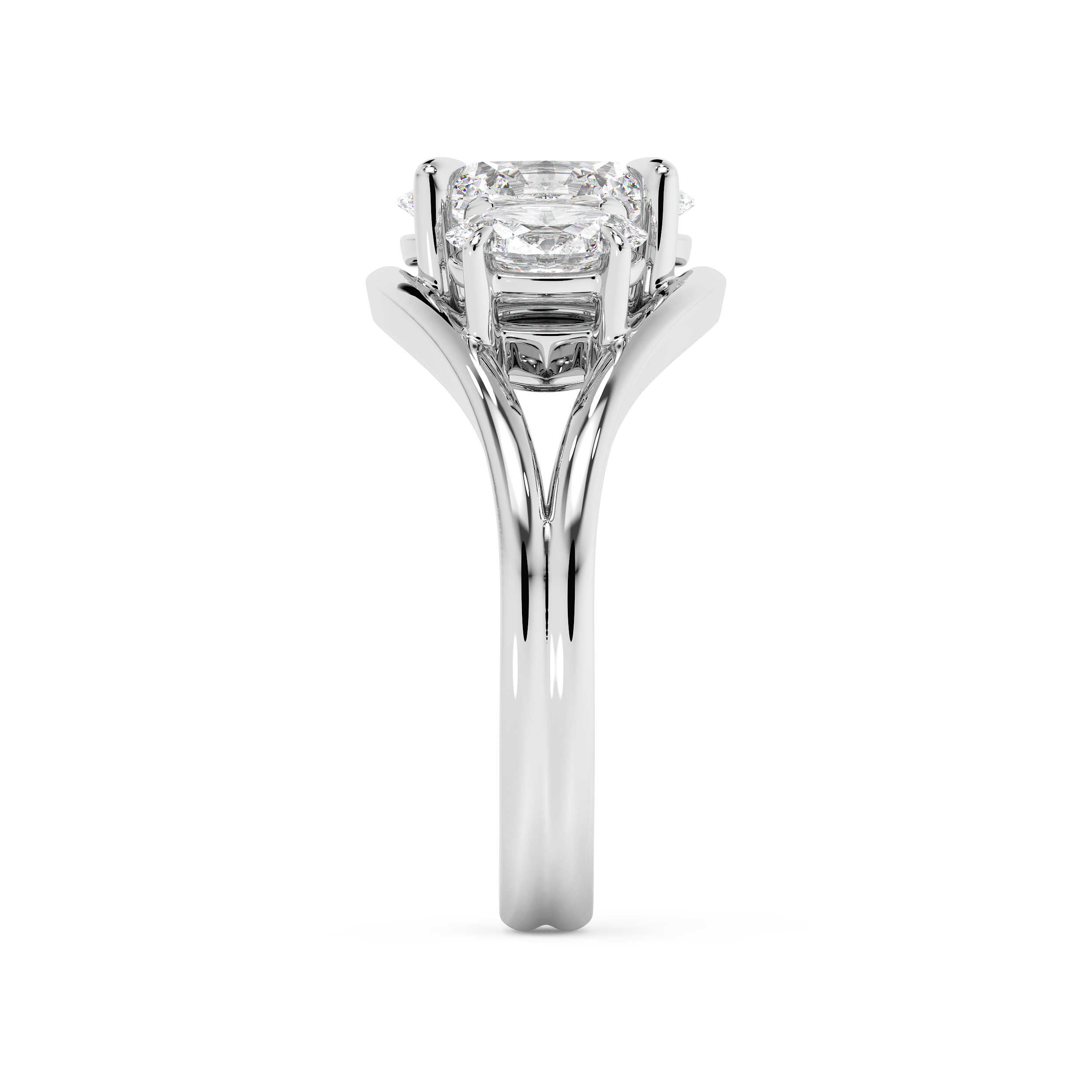 Oval Three Stone Split Shank Lab Grown Diamond Engagement Ring