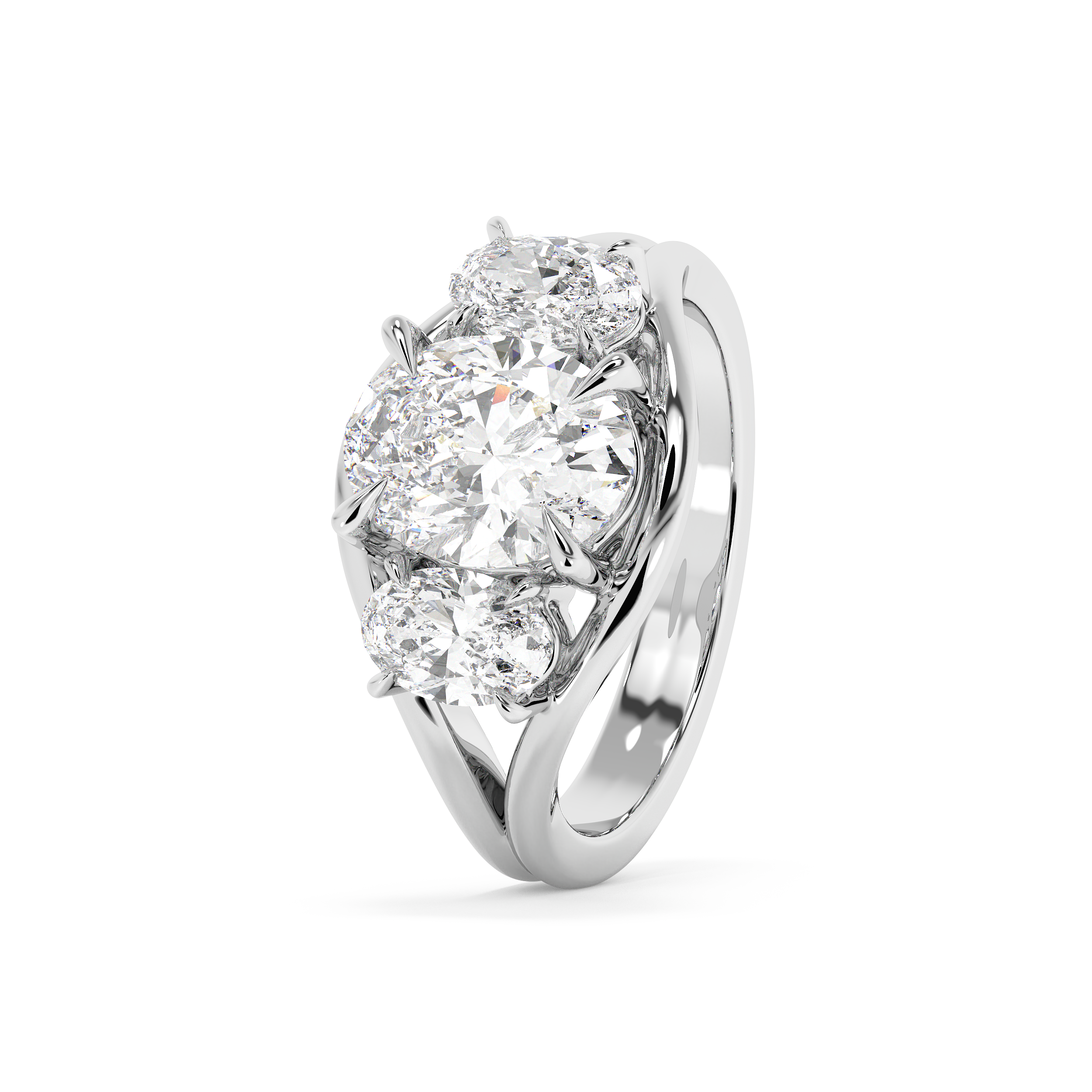 Oval Three Stone Split Shank Lab Grown Diamond Engagement Ring