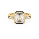 Emerald Bezel Three Stone Lab Grown Diamond Engagement Ring