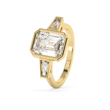 Emerald Bezel Three Stone Lab Grown Diamond Engagement Ring