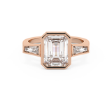 Emerald Bezel Three Stone Lab Grown Diamond Engagement Ring
