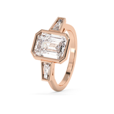 Emerald Bezel Three Stone Lab Grown Diamond Engagement Ring