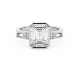 Emerald Bezel Three Stone Lab Grown Diamond Engagement Ring