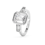 Emerald Bezel Three Stone Lab Grown Diamond Engagement Ring