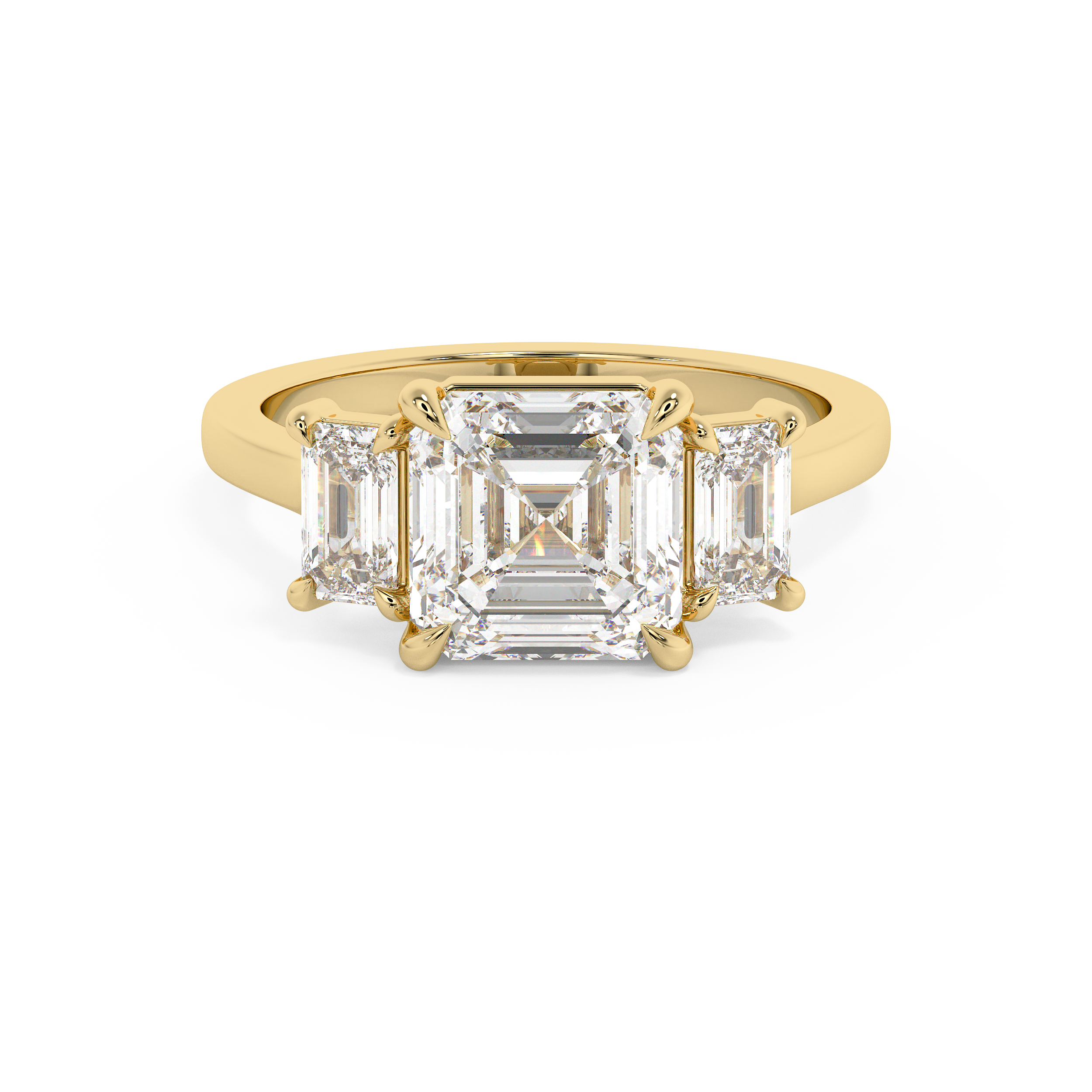 Asscher Three Stone Lab Grown Diamond Engagement Ring