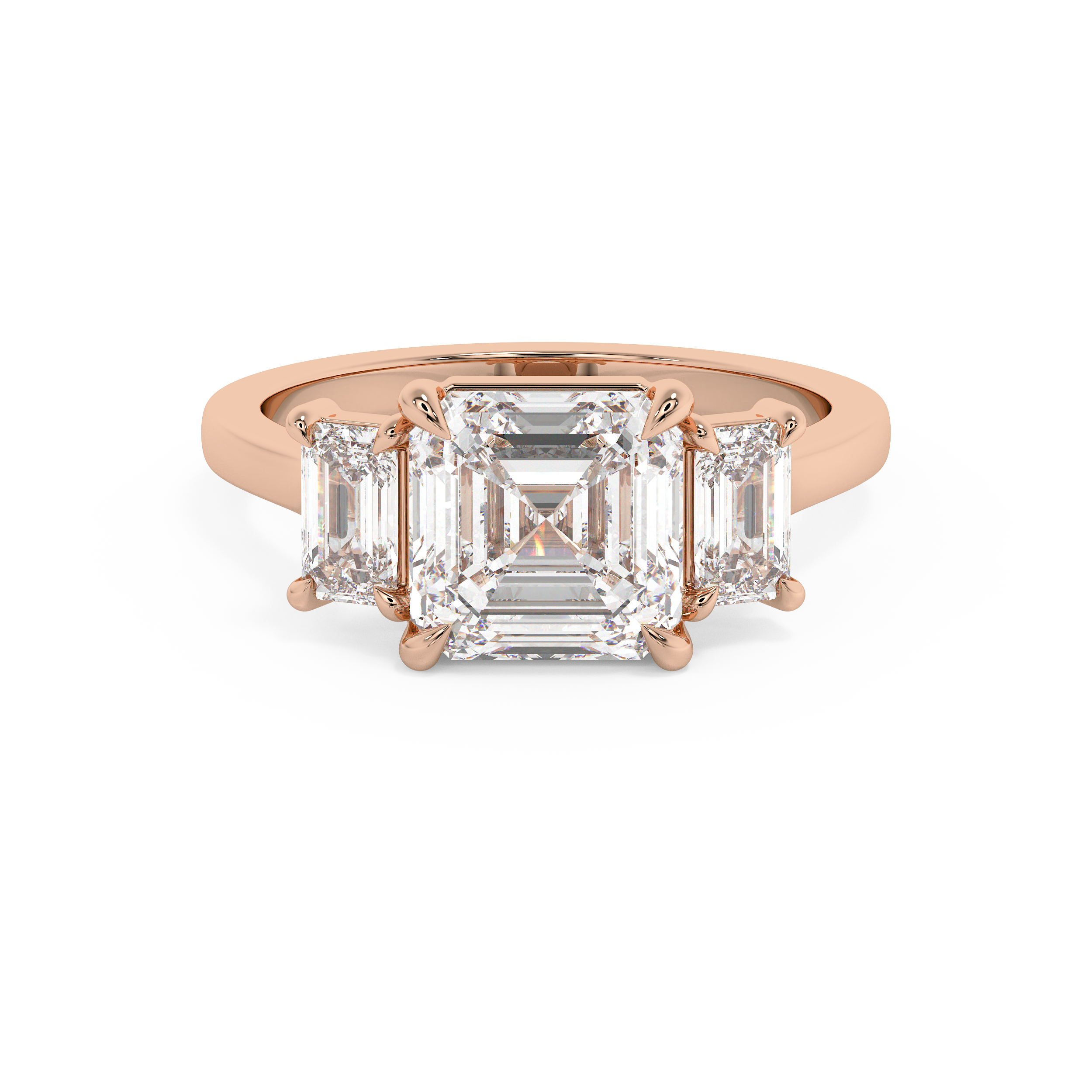 Asscher Three Stone Lab Grown Diamond Engagement Ring