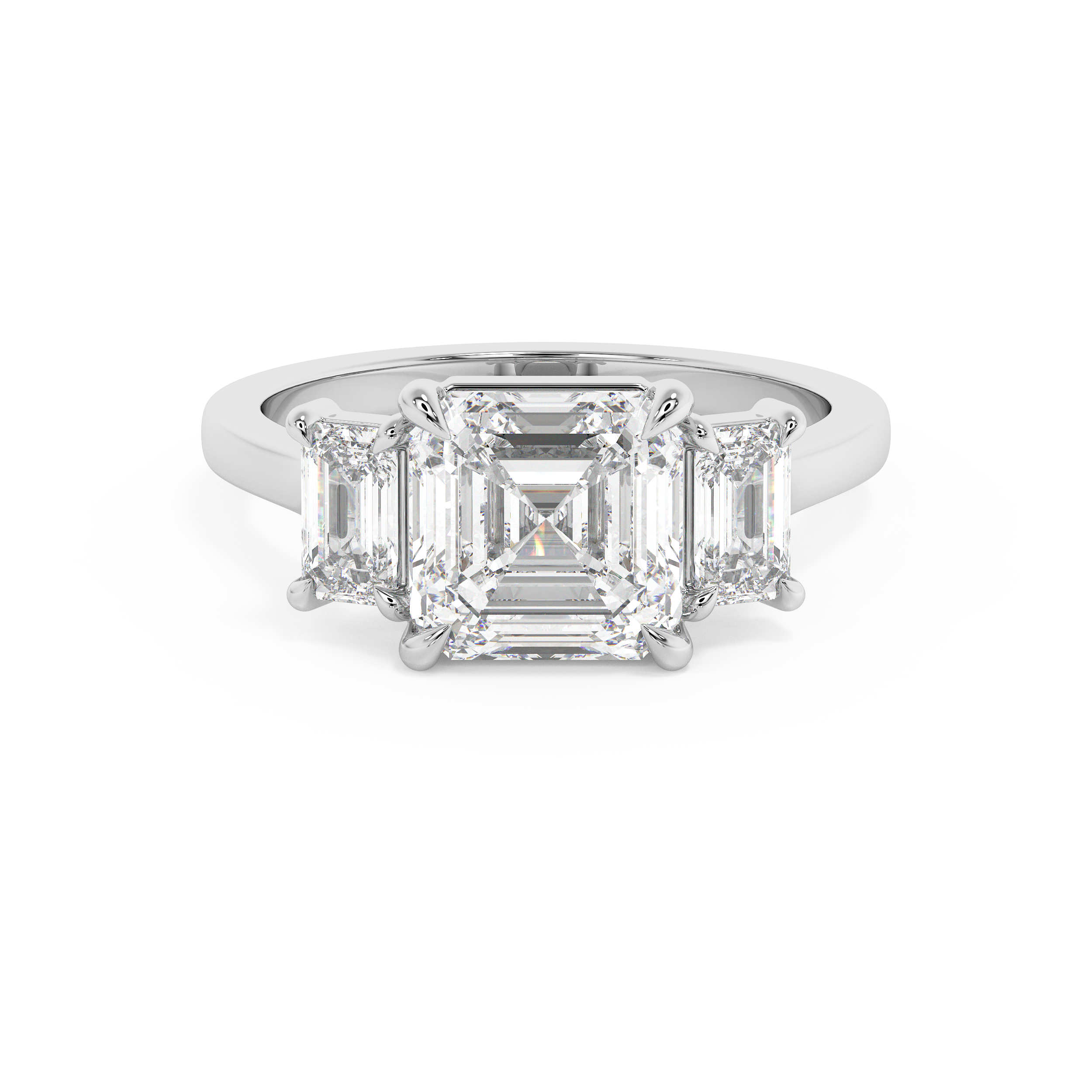 Asscher Three Stone Lab Grown Diamond Engagement Ring