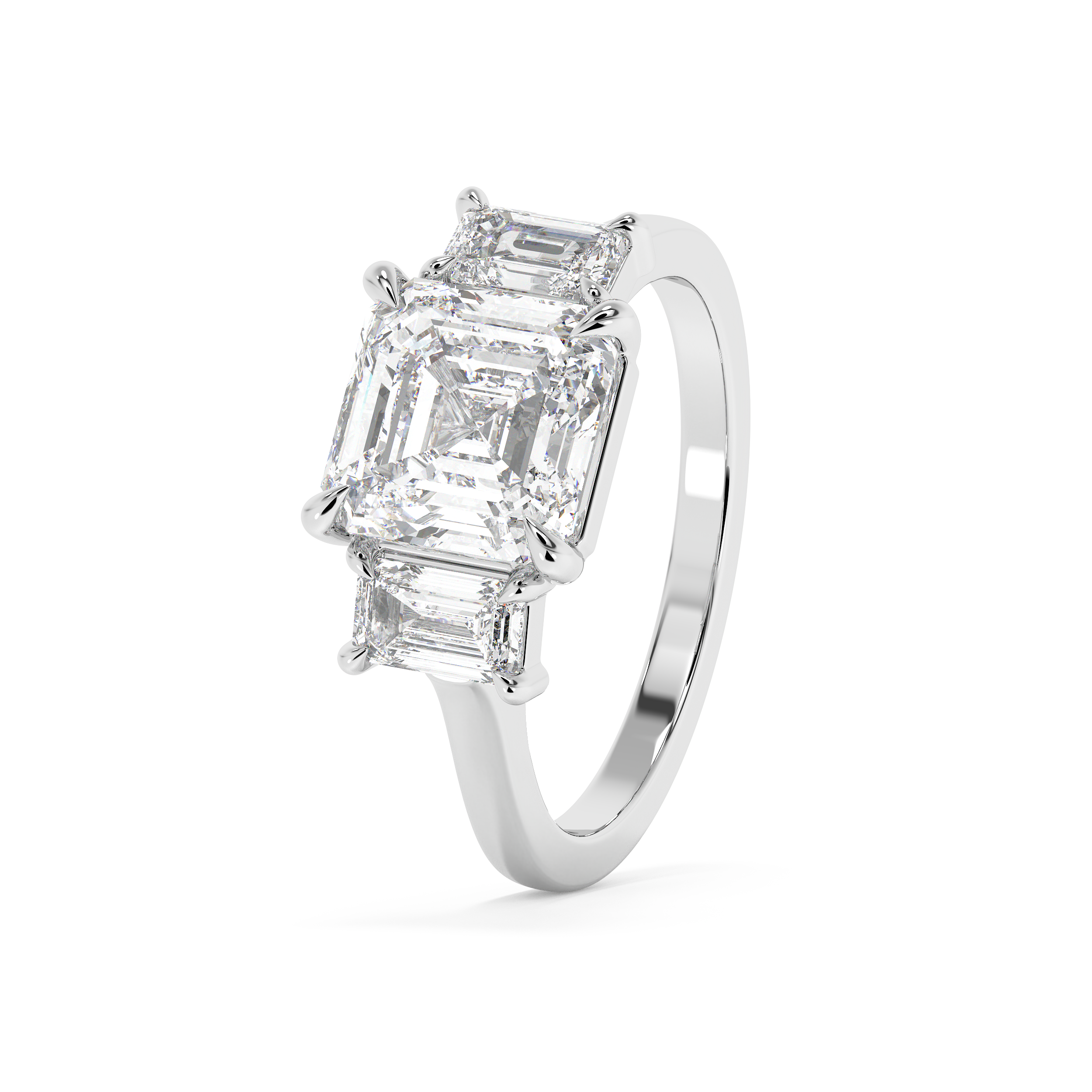 Asscher Three Stone Lab Grown Diamond Engagement Ring