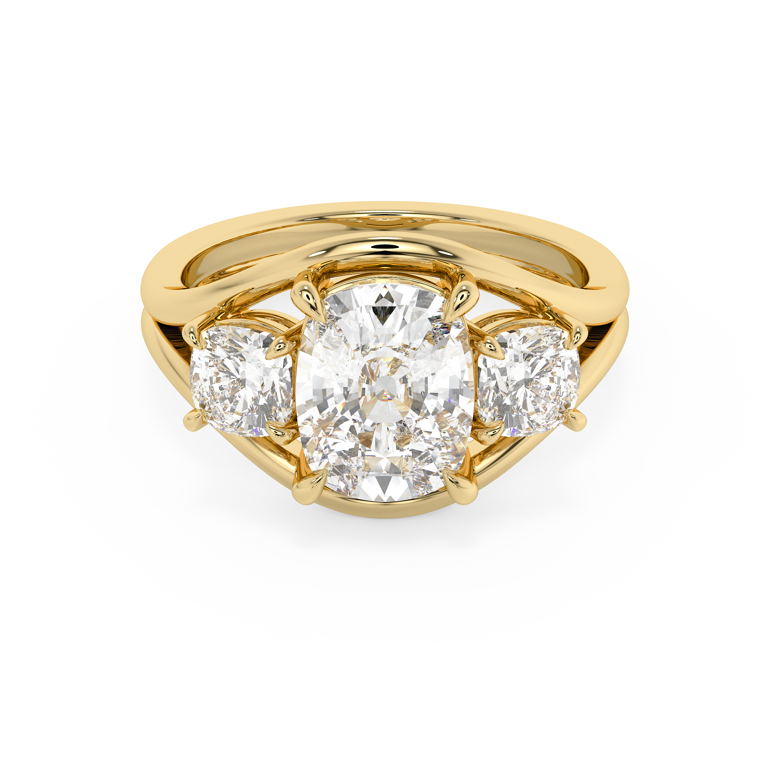 Elongated Cushion Three Stone Split Shank Lab Grown Diamond Engagement Ring