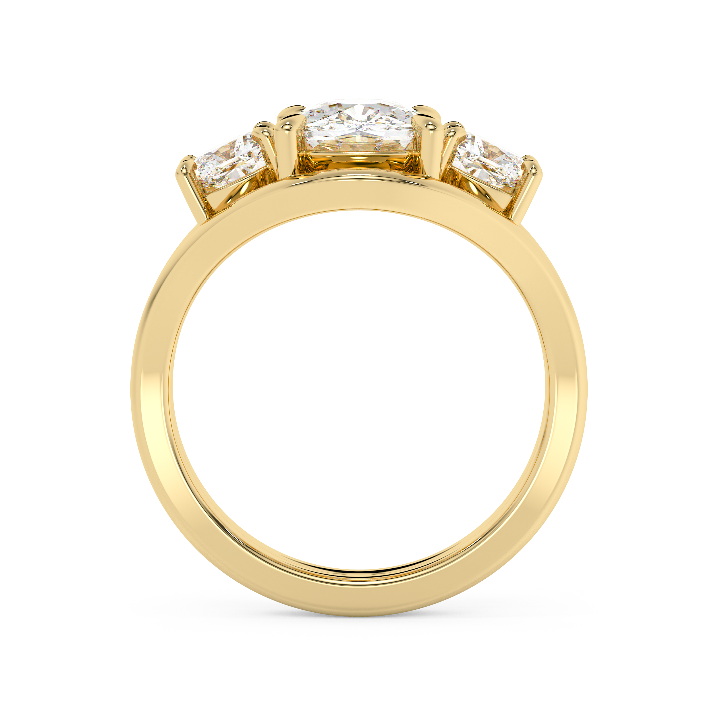 Elongated Cushion Three Stone Split Shank Lab Grown Diamond Engagement Ring