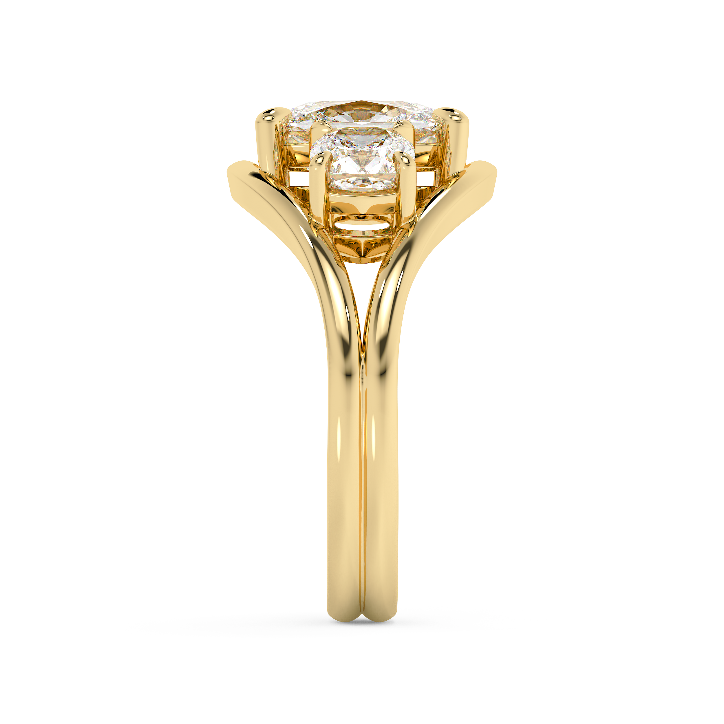 Elongated Cushion Three Stone Split Shank Lab Grown Diamond Engagement Ring