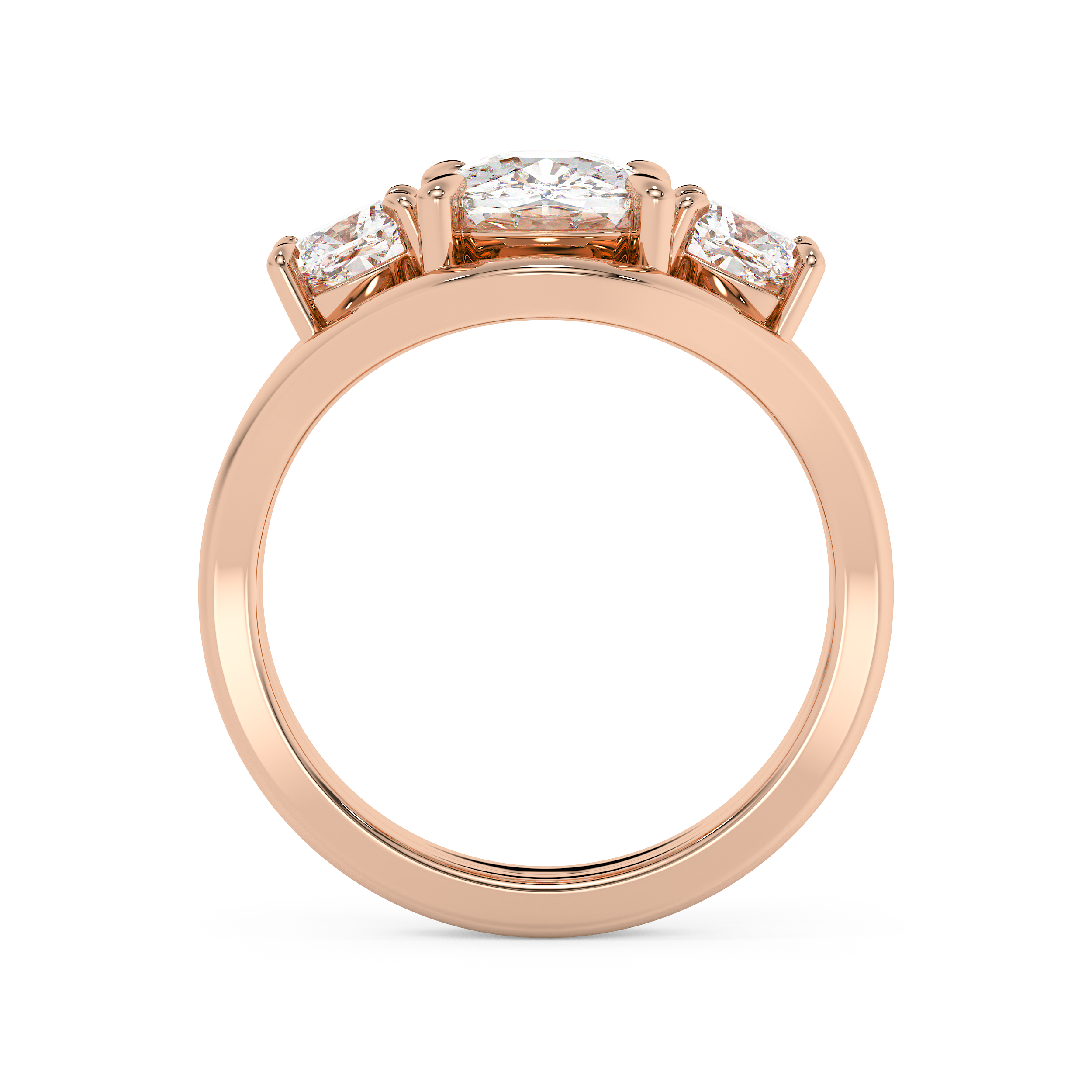 Elongated Cushion Three Stone Split Shank Lab Grown Diamond Engagement Ring