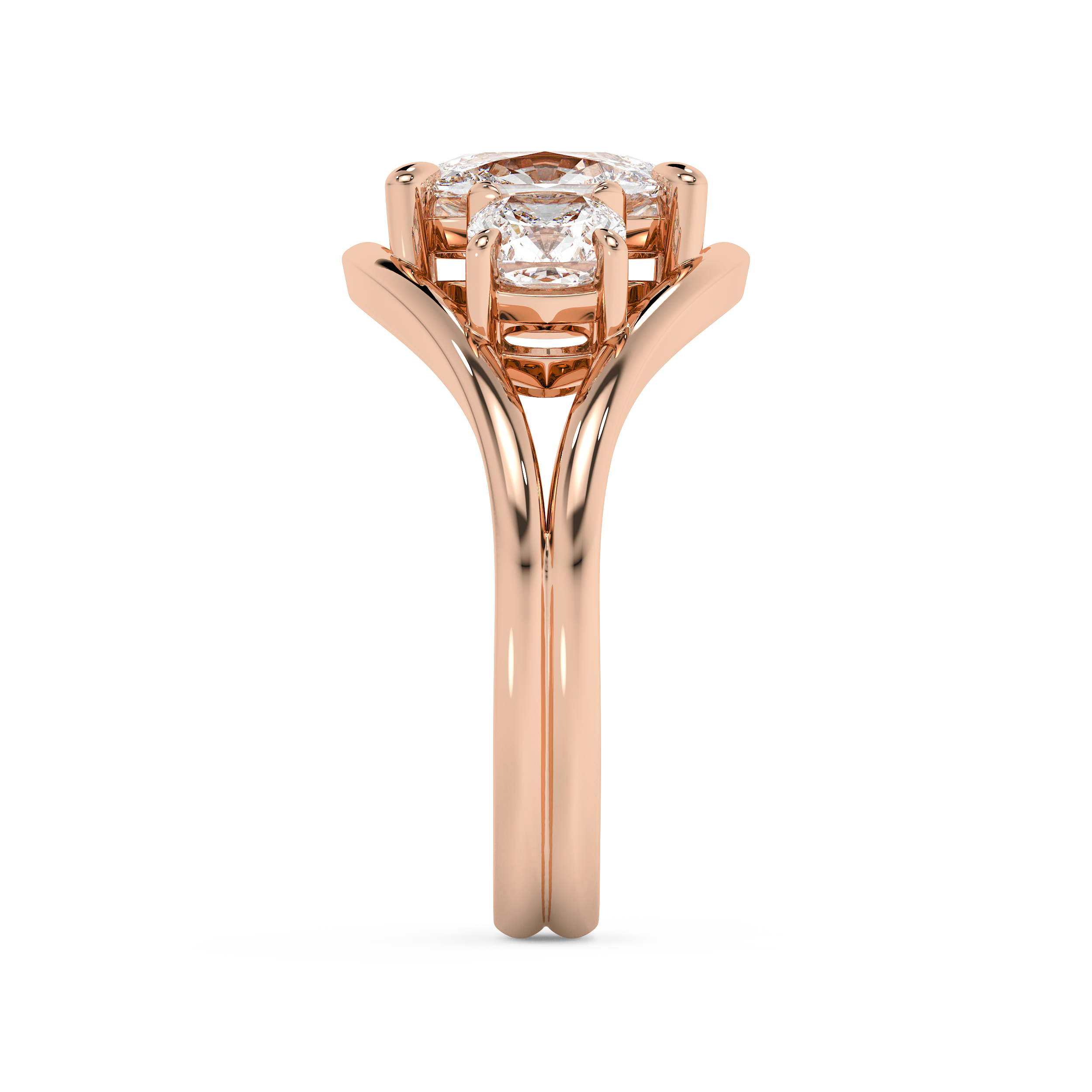 Elongated Cushion Three Stone Split Shank Lab Grown Diamond Engagement Ring