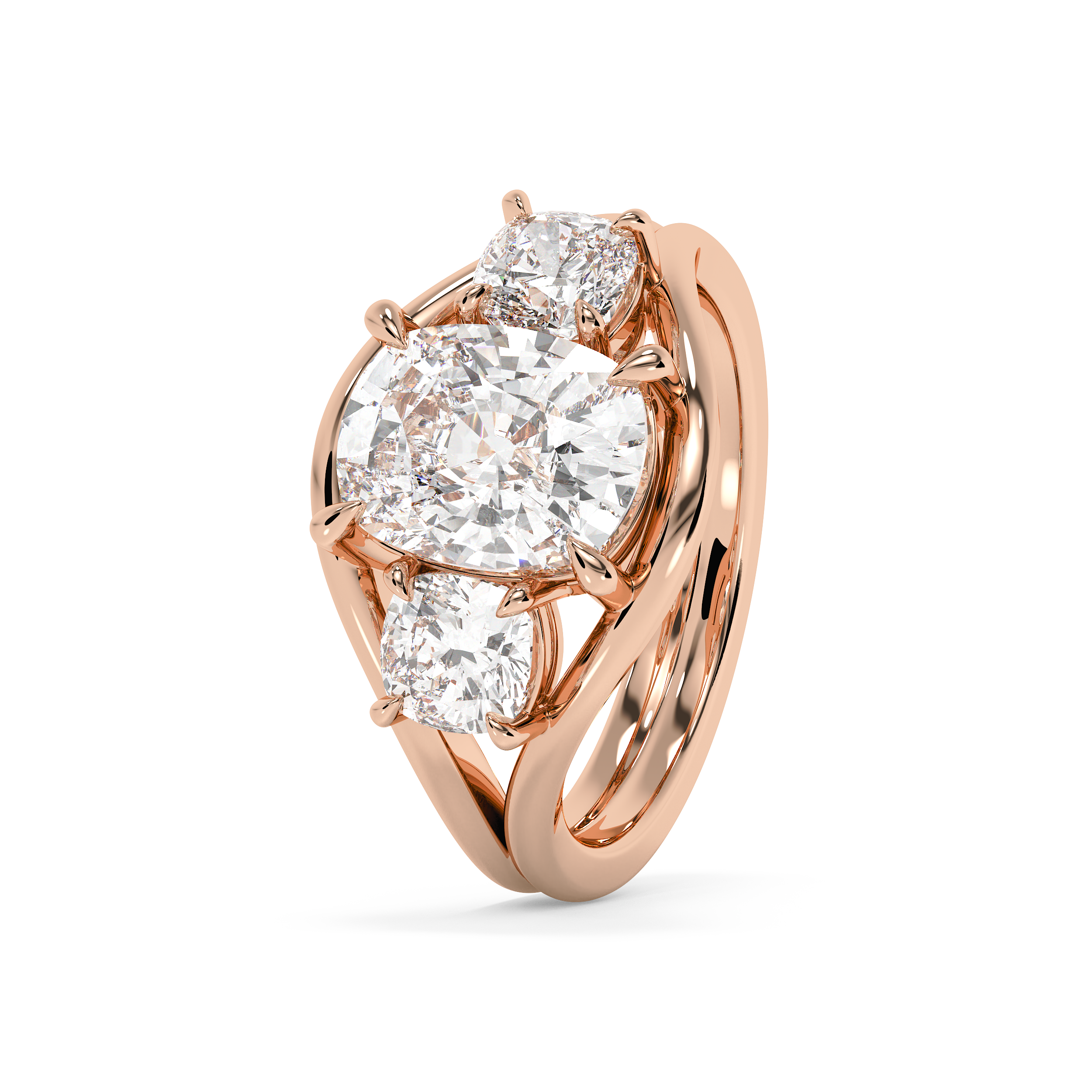 Elongated Cushion Three Stone Split Shank Lab Grown Diamond Engagement Ring