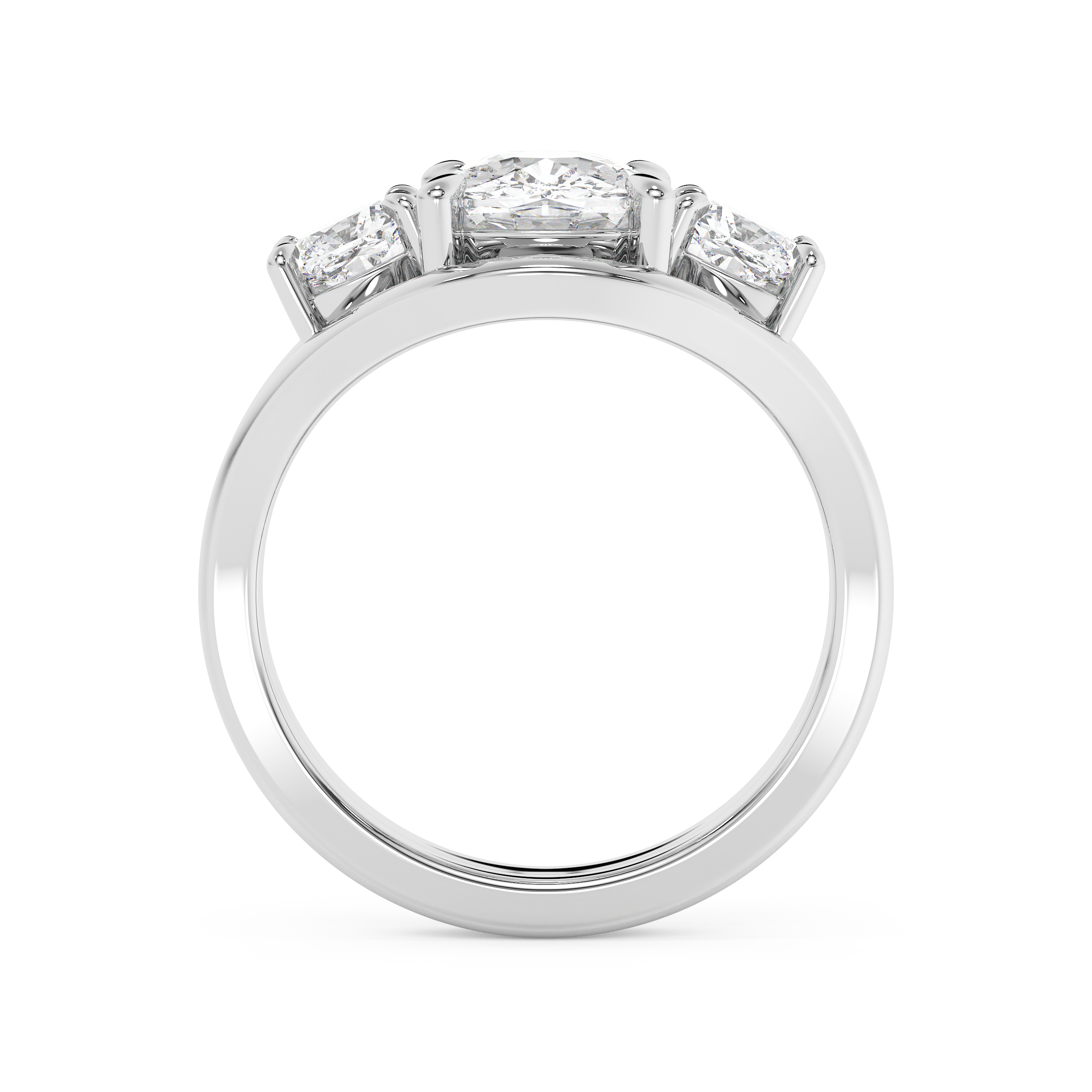 Elongated Cushion Three Stone Split Shank Lab Grown Diamond Engagement Ring