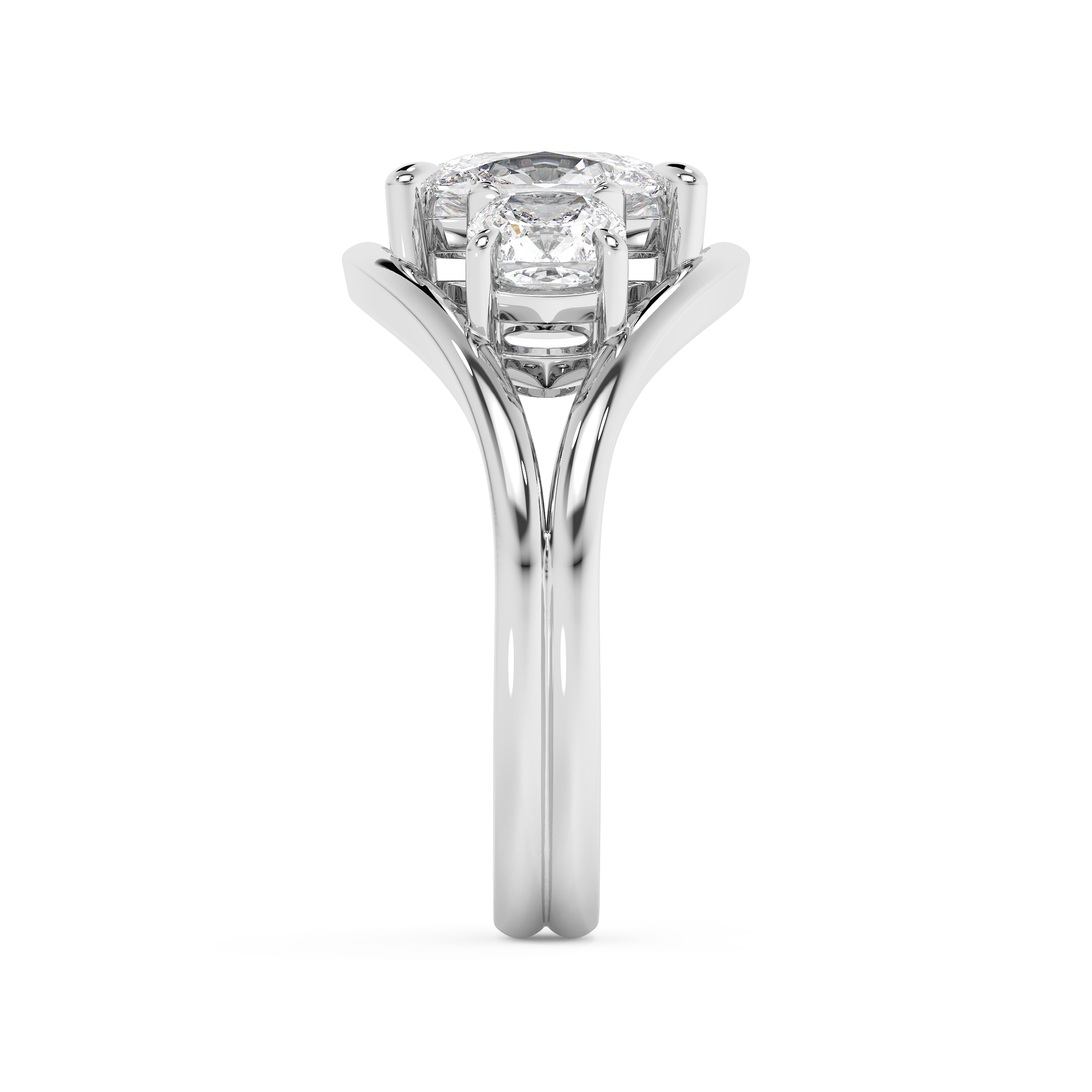 Elongated Cushion Three Stone Split Shank Lab Grown Diamond Engagement Ring