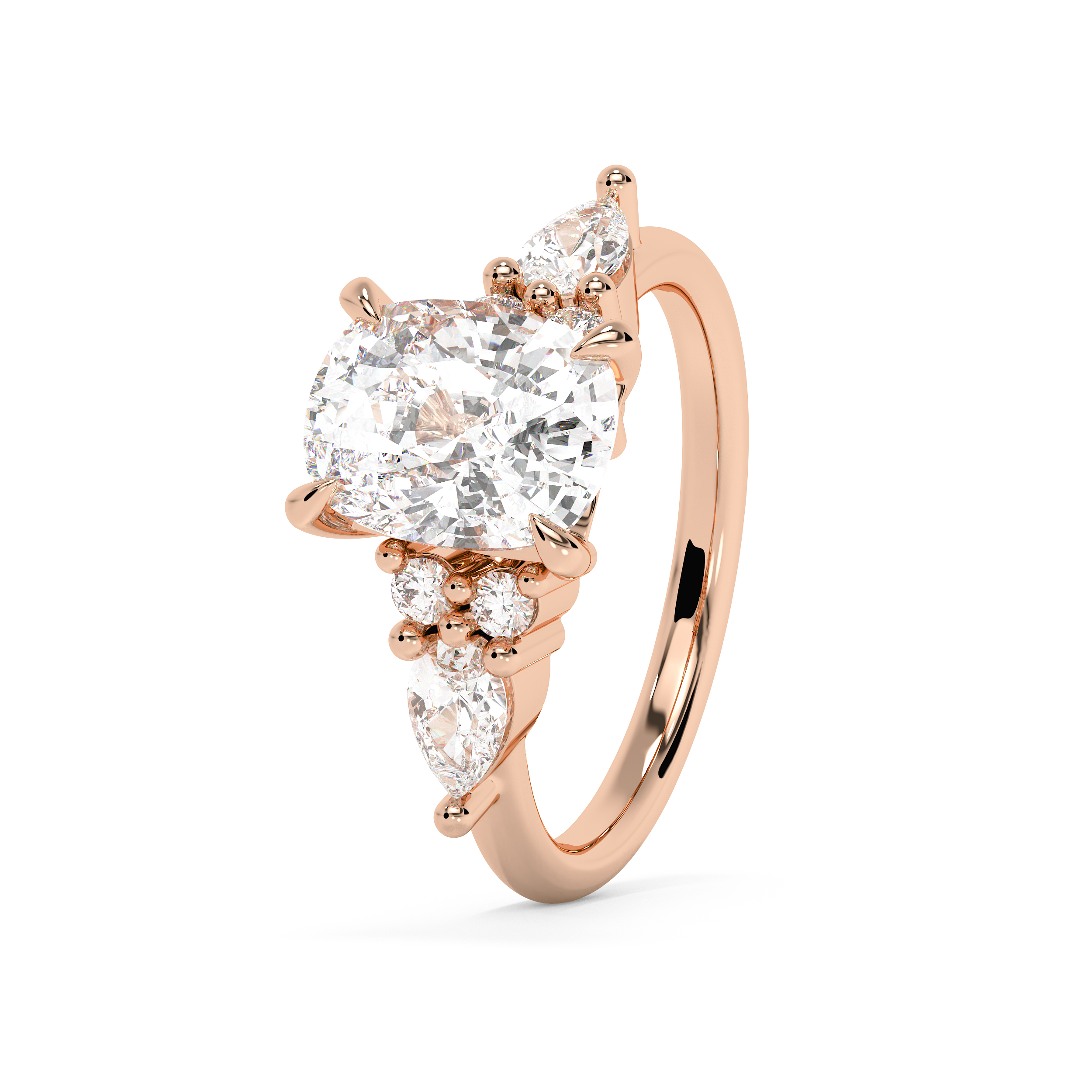 Elongated Cushion Cluster Lab Grown Diamond Engagement Ring
