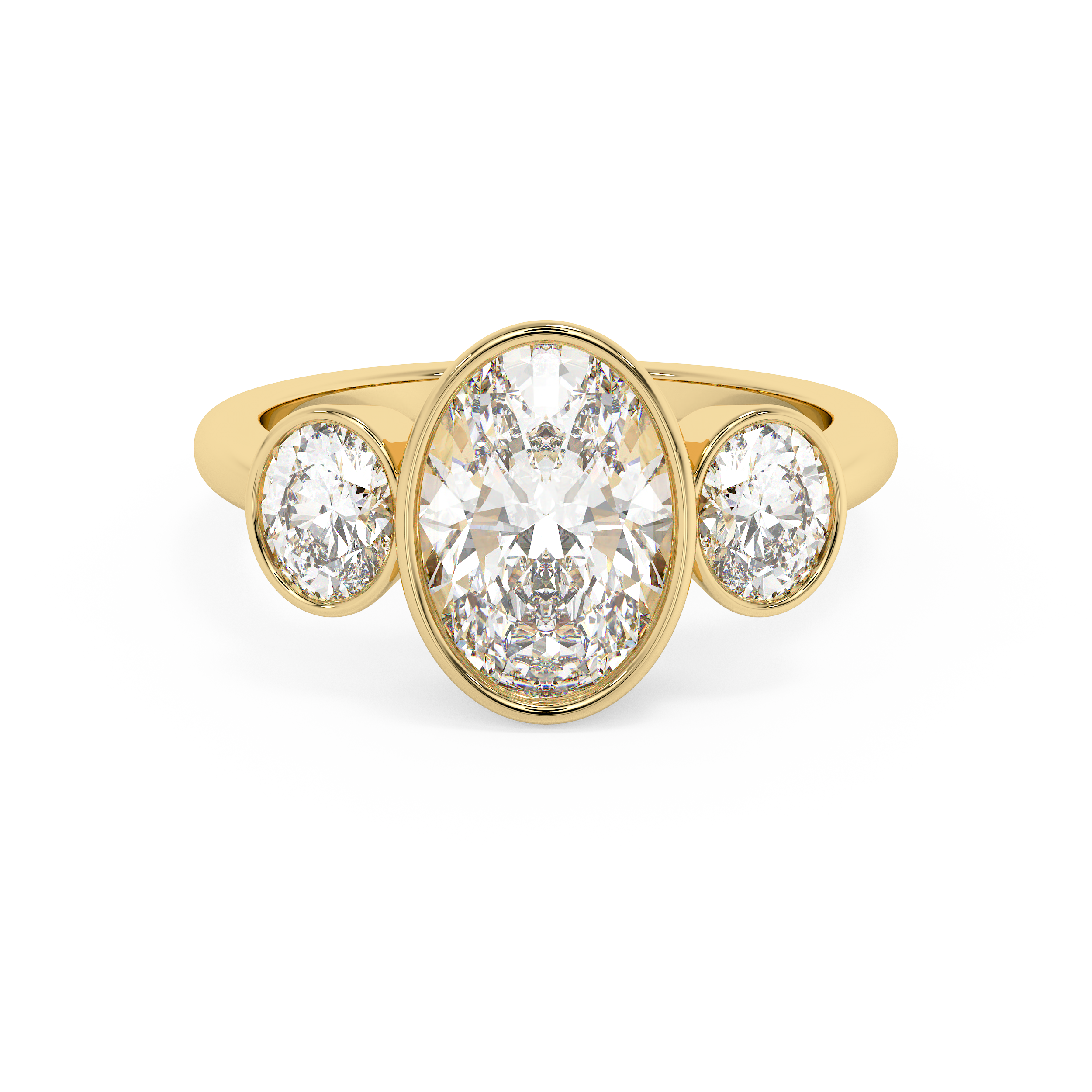 Oval Three Stone Bezel Lab Grown Diamond Engagement Ring