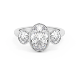 Oval Three Stone Bezel Lab Grown Diamond Engagement Ring