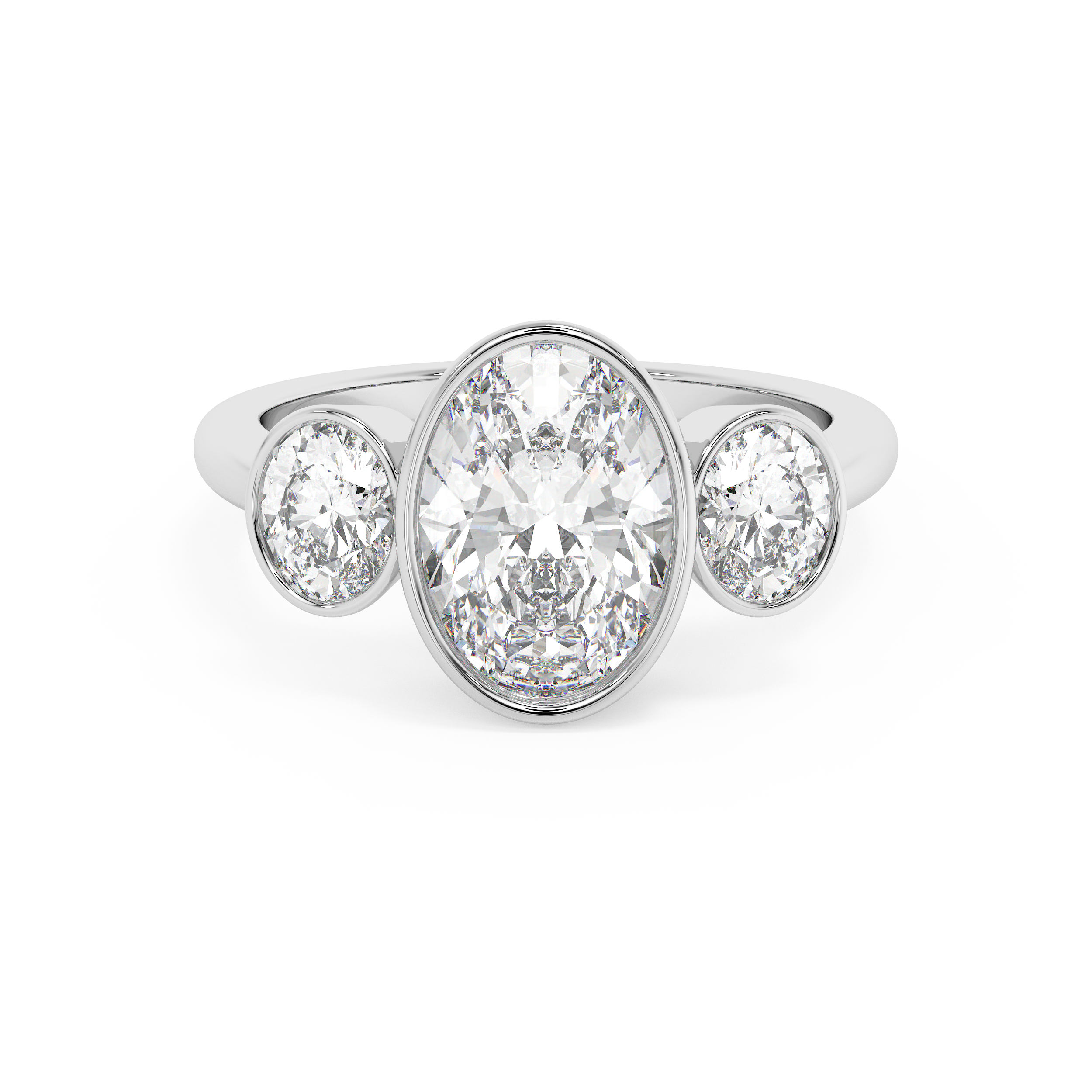 Oval Three Stone Bezel Lab Grown Diamond Engagement Ring