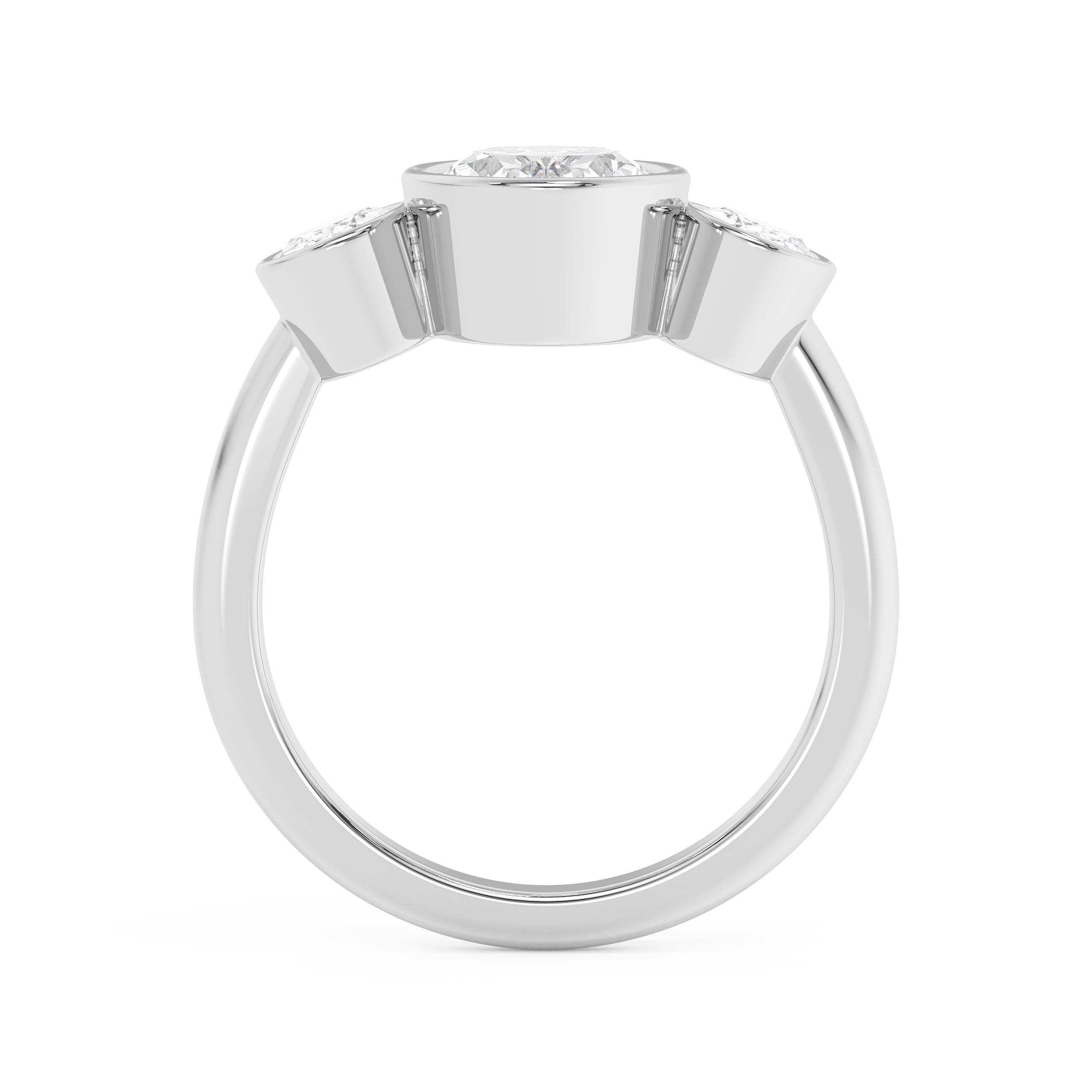 Oval Three Stone Bezel Lab Grown Diamond Engagement Ring