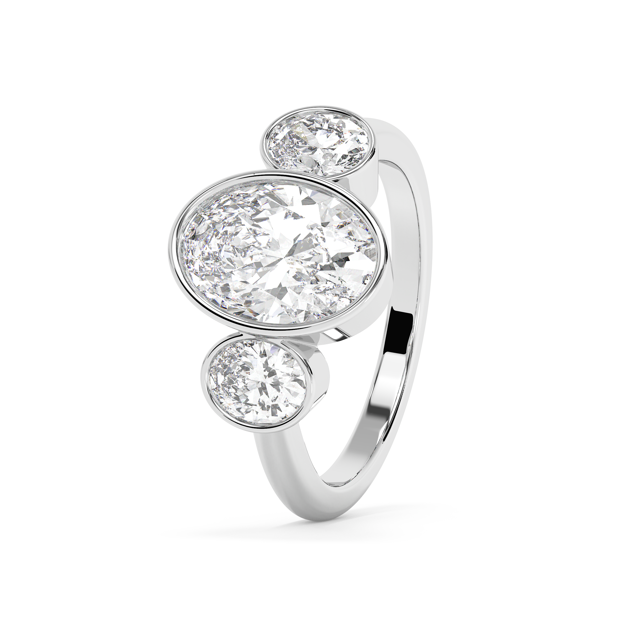 Oval Three Stone Bezel Lab Grown Diamond Engagement Ring