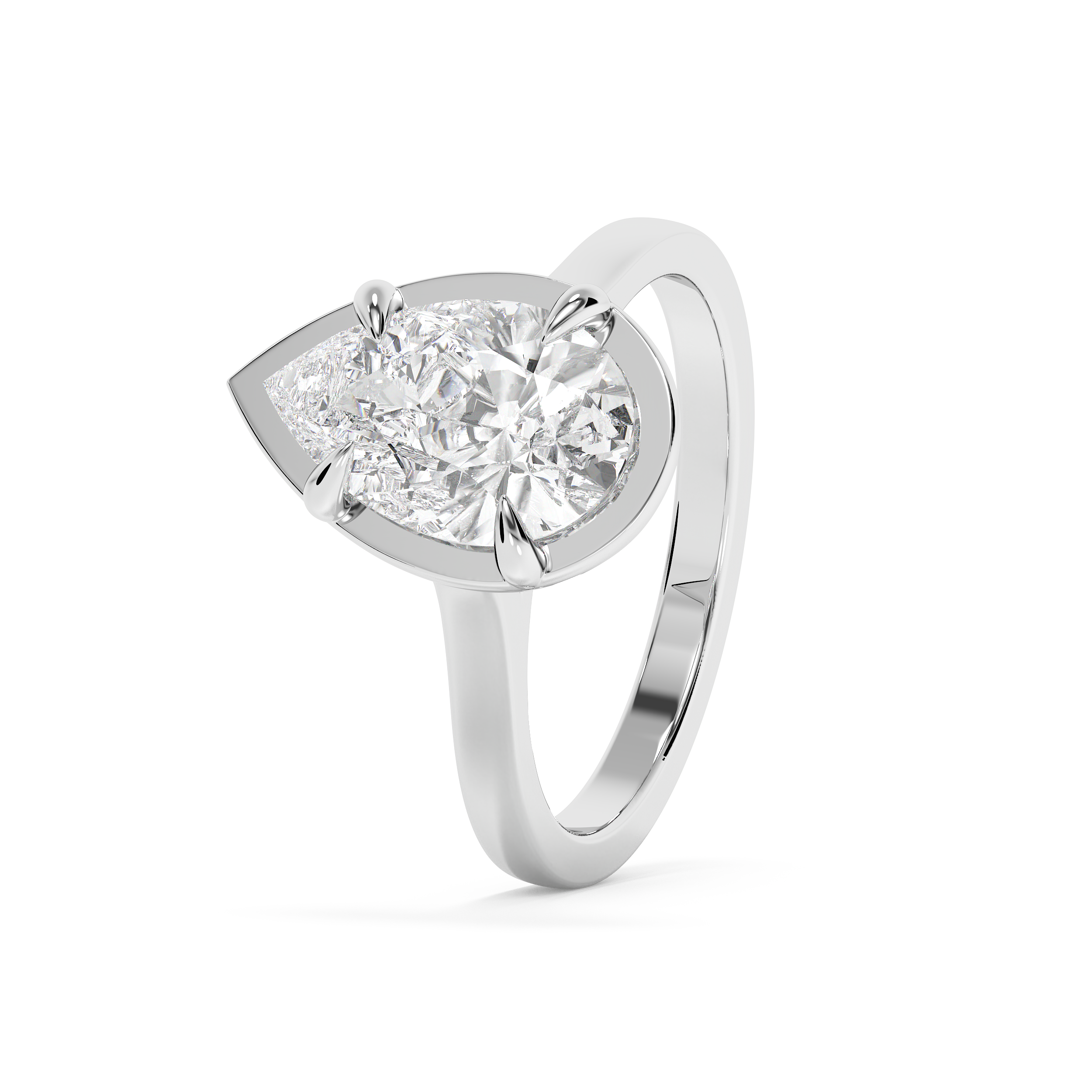 Pear Solitaire Cathedral Lab Grown Diamond Engagement Ring