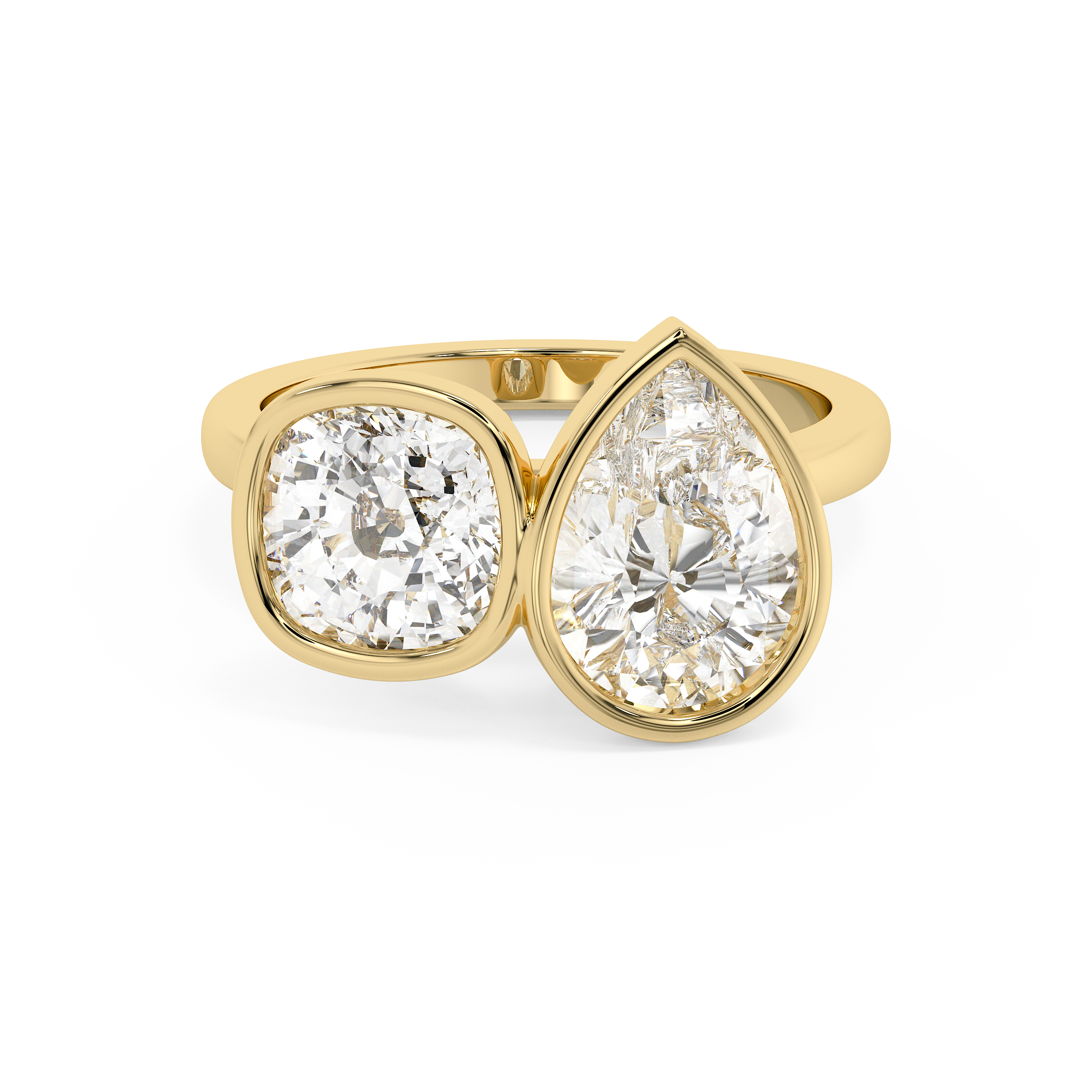 3.5 TCW Cushion & Pear Toi Et Moi Bezel Lab Grown Diamond Engagement Ring