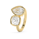 3.5 TCW Cushion & Pear Toi Et Moi Bezel Lab Grown Diamond Engagement Ring