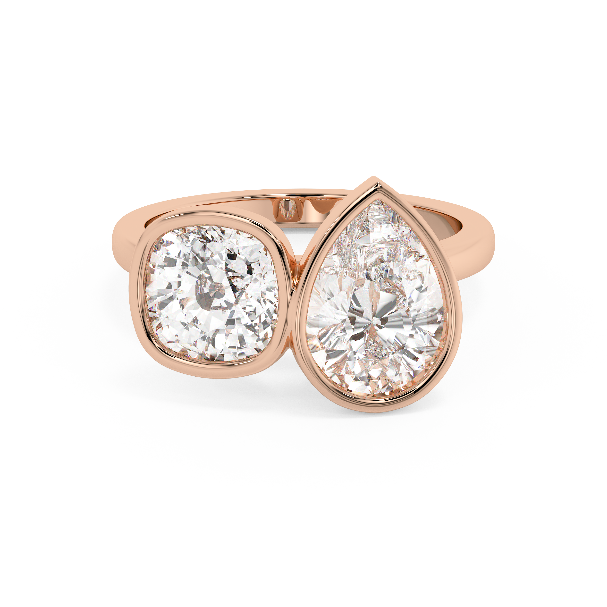 3.5 TCW Cushion & Pear Toi Et Moi Bezel Lab Grown Diamond Engagement Ring