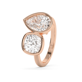 3.5 TCW Cushion & Pear Toi Et Moi Bezel Lab Grown Diamond Engagement Ring