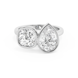 3.5 TCW Cushion & Pear Toi Et Moi Bezel Lab Grown Diamond Engagement Ring