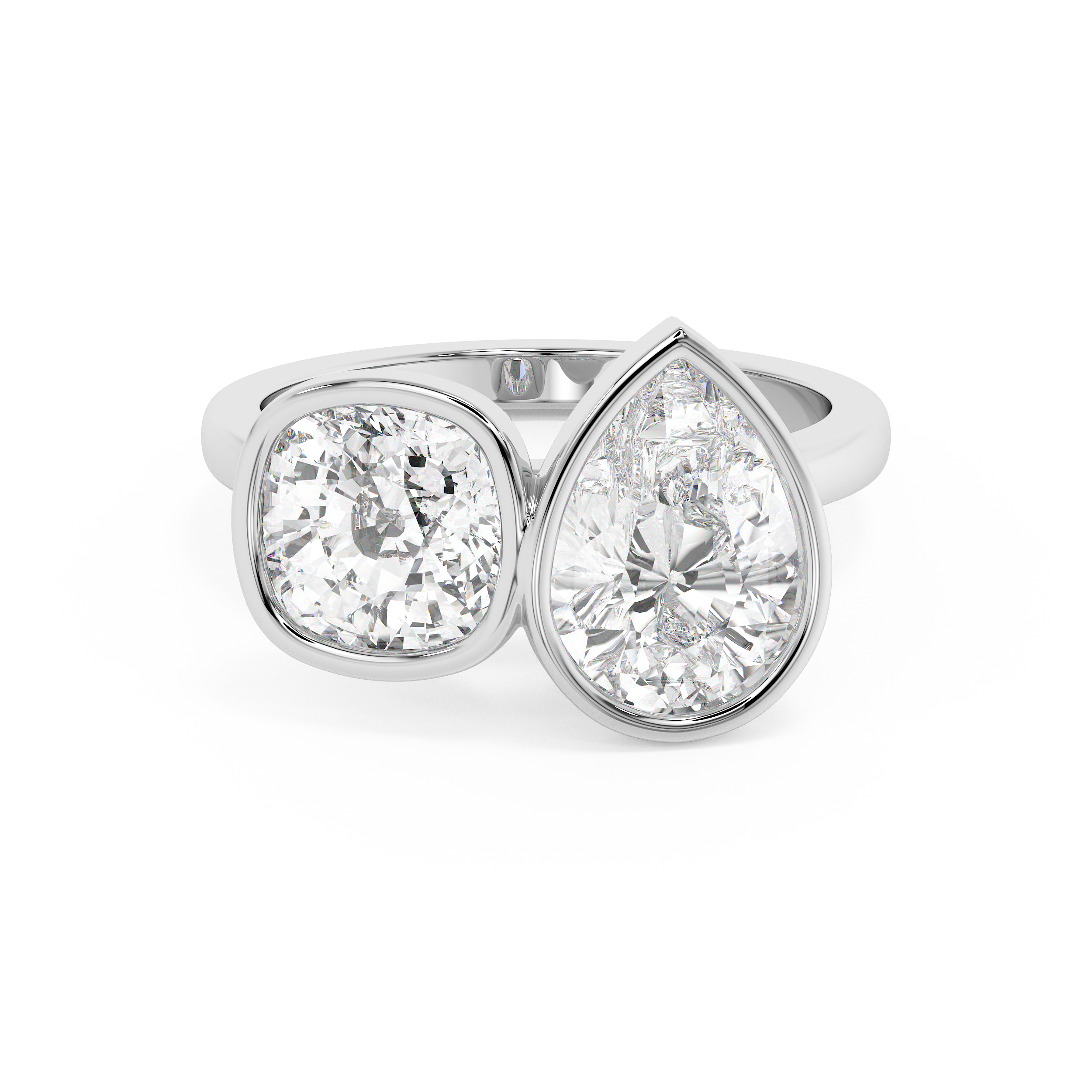 3.5 TCW Cushion & Pear Toi Et Moi Bezel Lab Grown Diamond Engagement Ring